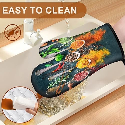 Miniatura 6 de Swooflia Guantes de horno 2 piezas para cocina, resistentes al calor, guantes calientes para cocinar, asar a la parrilla, ingredientes de barbacoa,