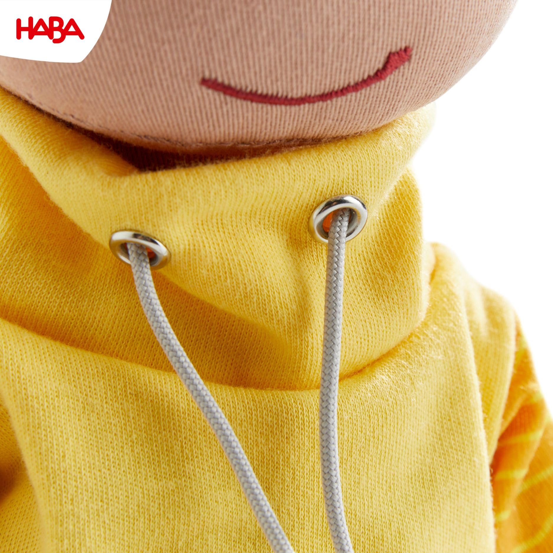 HABA Puppe Bruno – Coole 30cm Stoffpuppe für Kleinkinder – Kinderleicht an- und ausziehbar, pflegeleicht & waschbar – Ab 18 Monaten – 2014438001