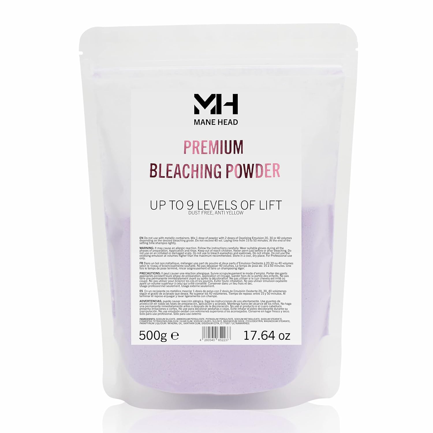 9 Level Bleaching Powder For Hair 17.64 oz - 500g 1.1lbs, Premium 9+ Dust Free Violet , Extra Strength, Up to 9 Levels of Lift, Hair Bleach, Hair Lightener, Hair Bleach Powder