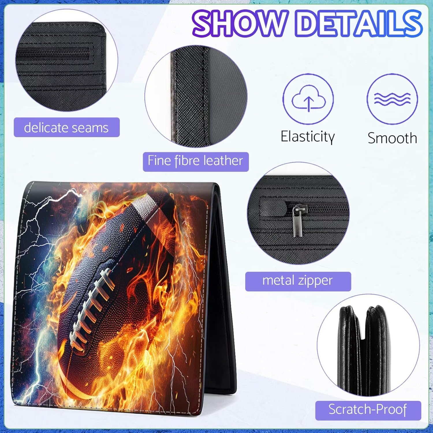 Boys Wallet for Teens, Cool Kids Football Wallet for Boys Ages 8-10 9-12 11-15, Funny Leather Bifold Rfid Blocking, Coin Pocket Id Window for Teen Men Youth Guys Birthday Christmas Gifts - Image 5