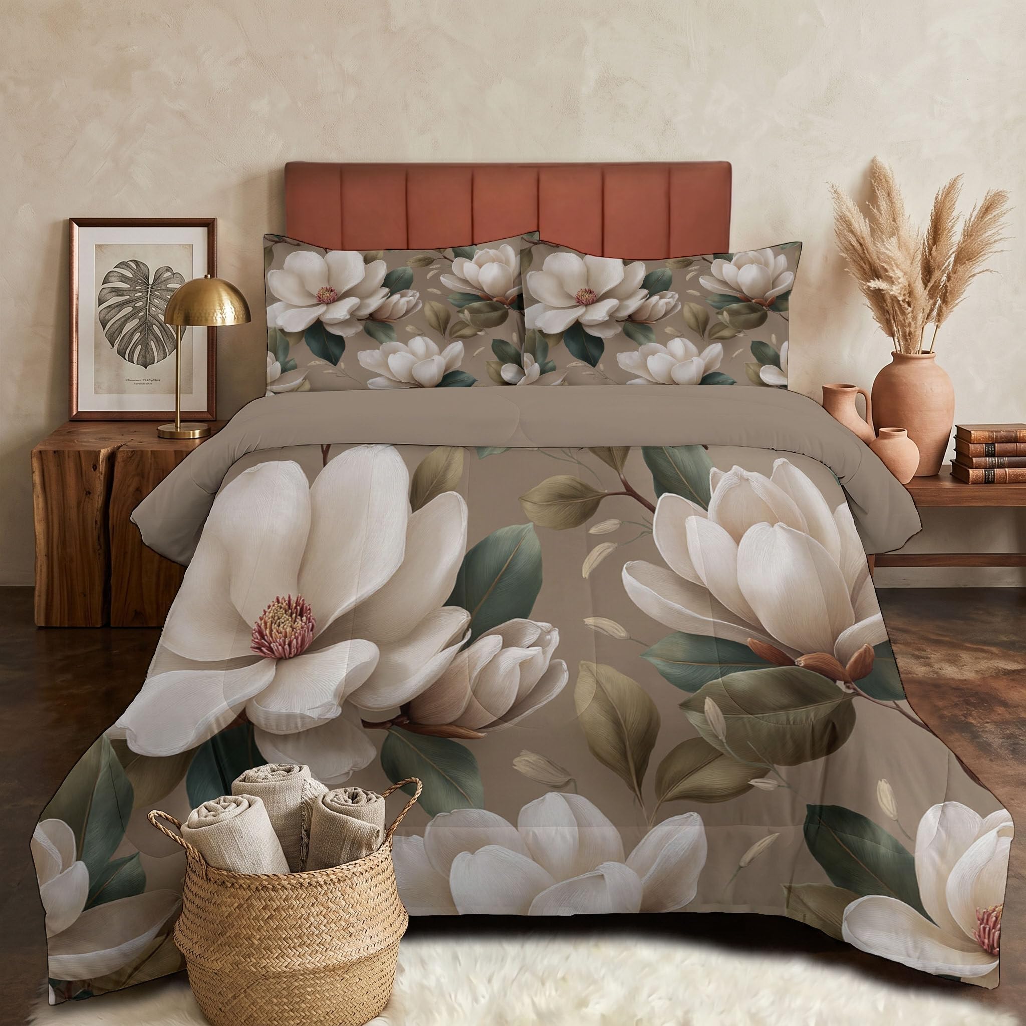 Magnolienblüten Grüne Blätter Bettdecke 240X220 Cm 4 Jahreszeiten | Vierjahreszeiten Aquarell-Vintage-Pflanzen Steppdecke, Weißgrün Ganzjahresdecke Bettdecke Ohne Bezug Schlafdecke Mit Kissenbezug