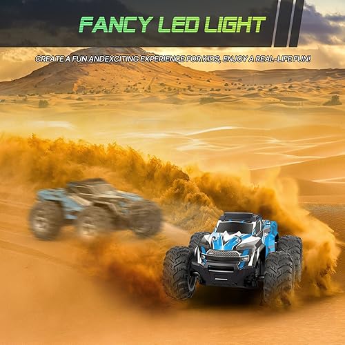 Miniatura 5 de Autos a control remoto todo terreno, camión monstruo todoterreno de 2.4 GHz, camión de control remoto de 15.5 mih con luz LED y juguetes para niños,