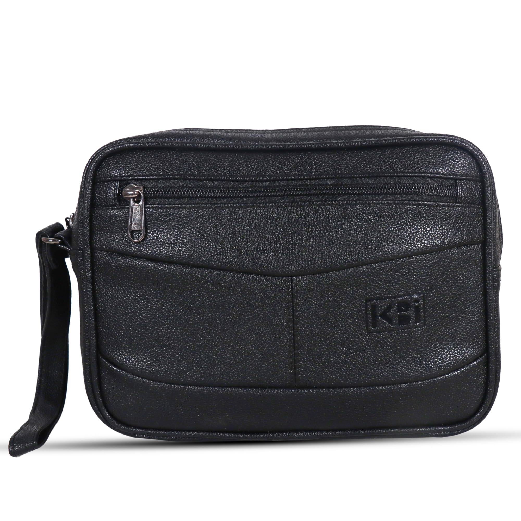 mens cash bag pouch money carrying handling luggage multipurpose travel pouch vegan leathe (black)