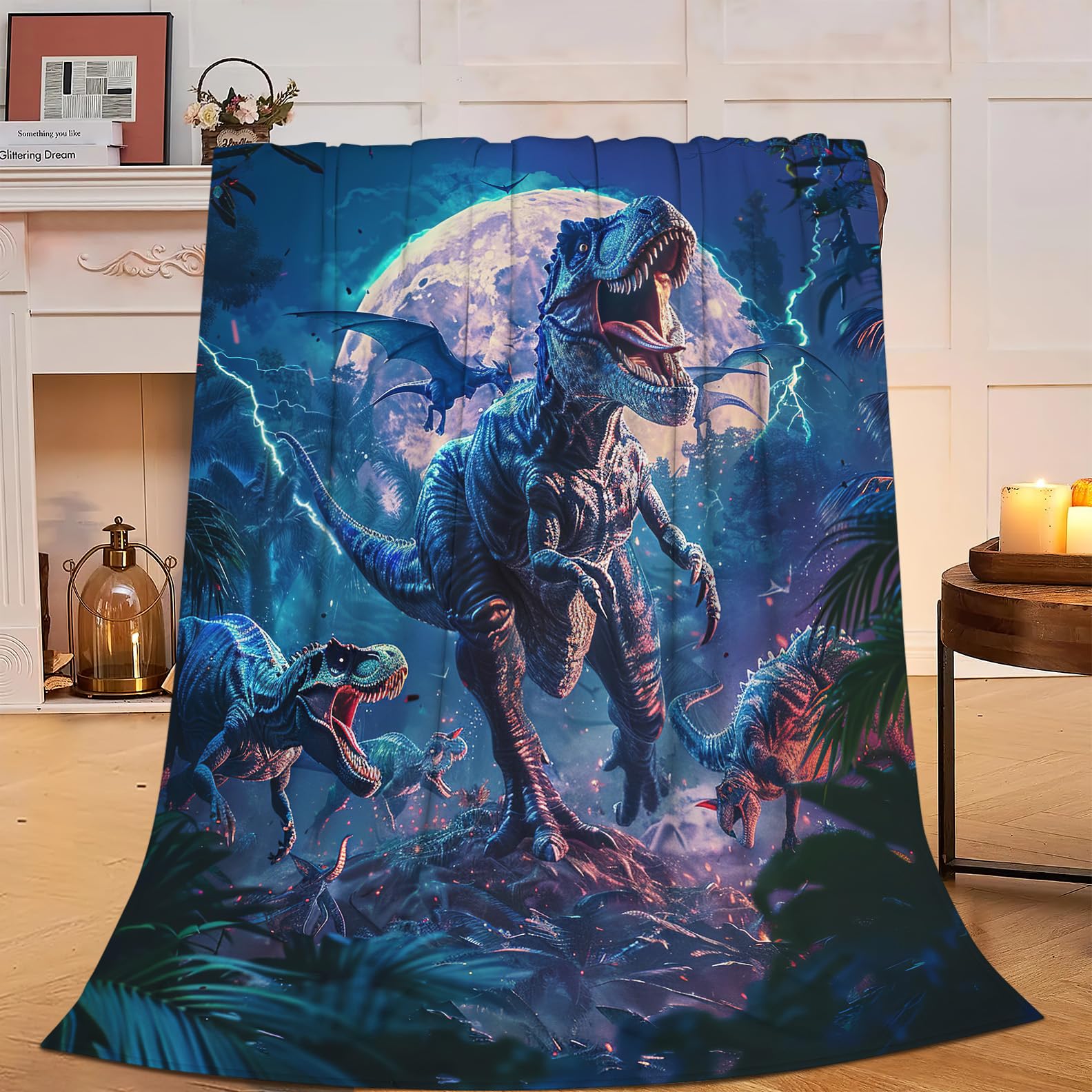 Dinosaur Blanket Cool Fleece Throw Blankets Fuzzy Plush Super Soft Warm Dinosaur Decor Blanket Gifts for Boys Girls Kids Adult Men Women 50"x60"