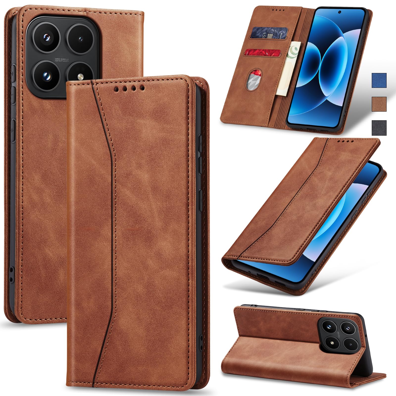 Jasonyu Funda para Xiaomi 17,Cuero PU Carcasa,Tipo Libro Flip Case con Tarjetas y Cartera,Soporte Plegable,Cierre magnético,Capa (Marrón)