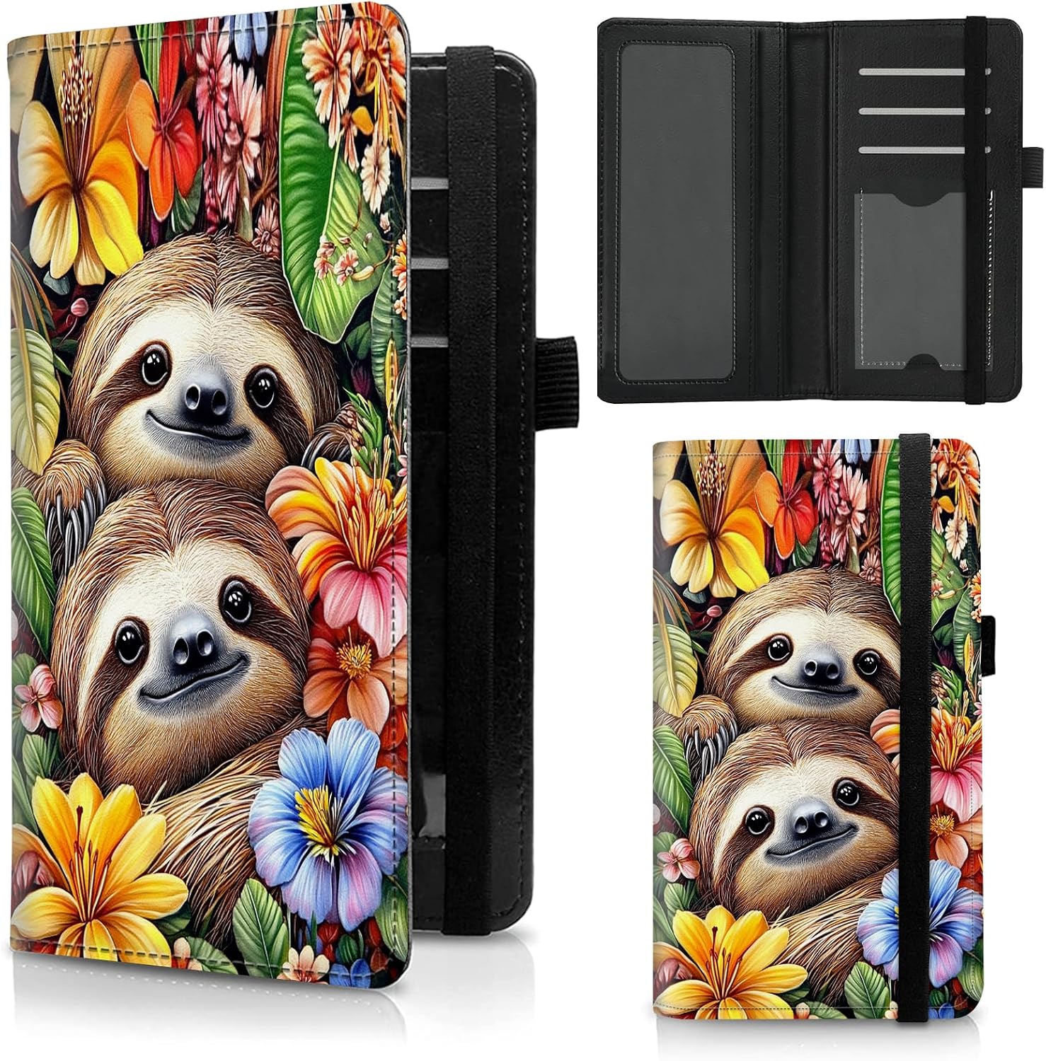 Checkbook Cover for Duplicate Checks,Slim Durable RFID Blocking Checkbook Credit Card Holder for Personal and Business Checks-Cute Sloths
