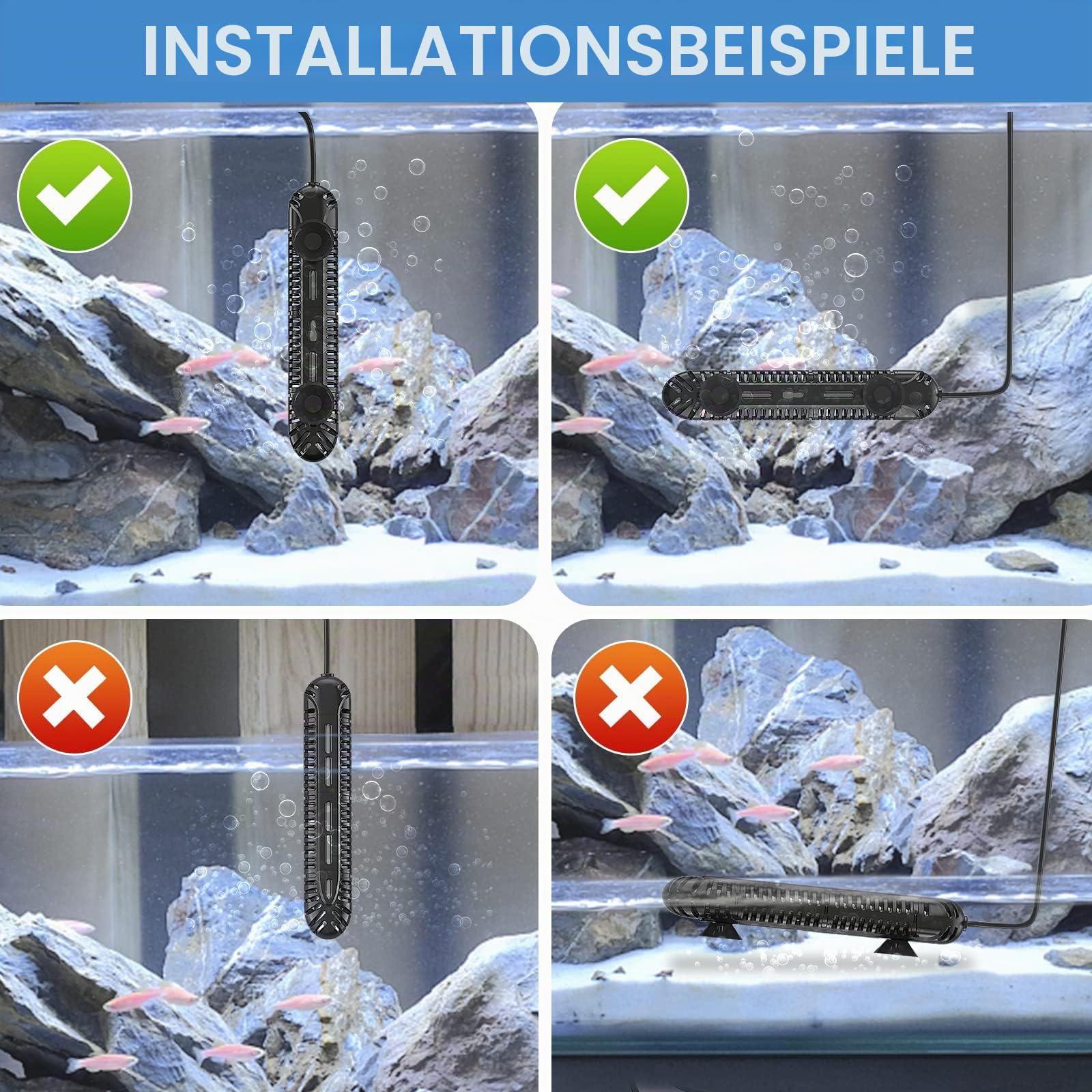 HiTauing Aquarium Heizung, 300W Aquarium Heizstabr mit LED-Digitalanzeige & 5 Sicherheitsschutz, Tauchbare Aquariumheizer mit 2 Saugnäpfen und 8.2Ft Kabel für 40-75 Gallonen Fischbecken.
