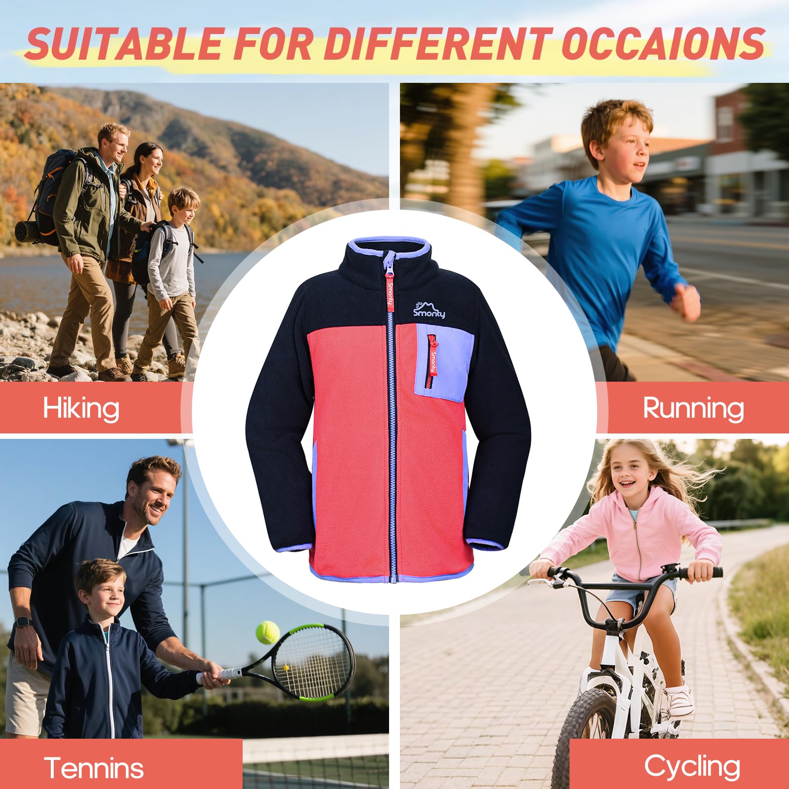 SMONTY Veste polaire enfant, Veste légère zip extérieur garçons et filles, Manteau doux chaud superposable