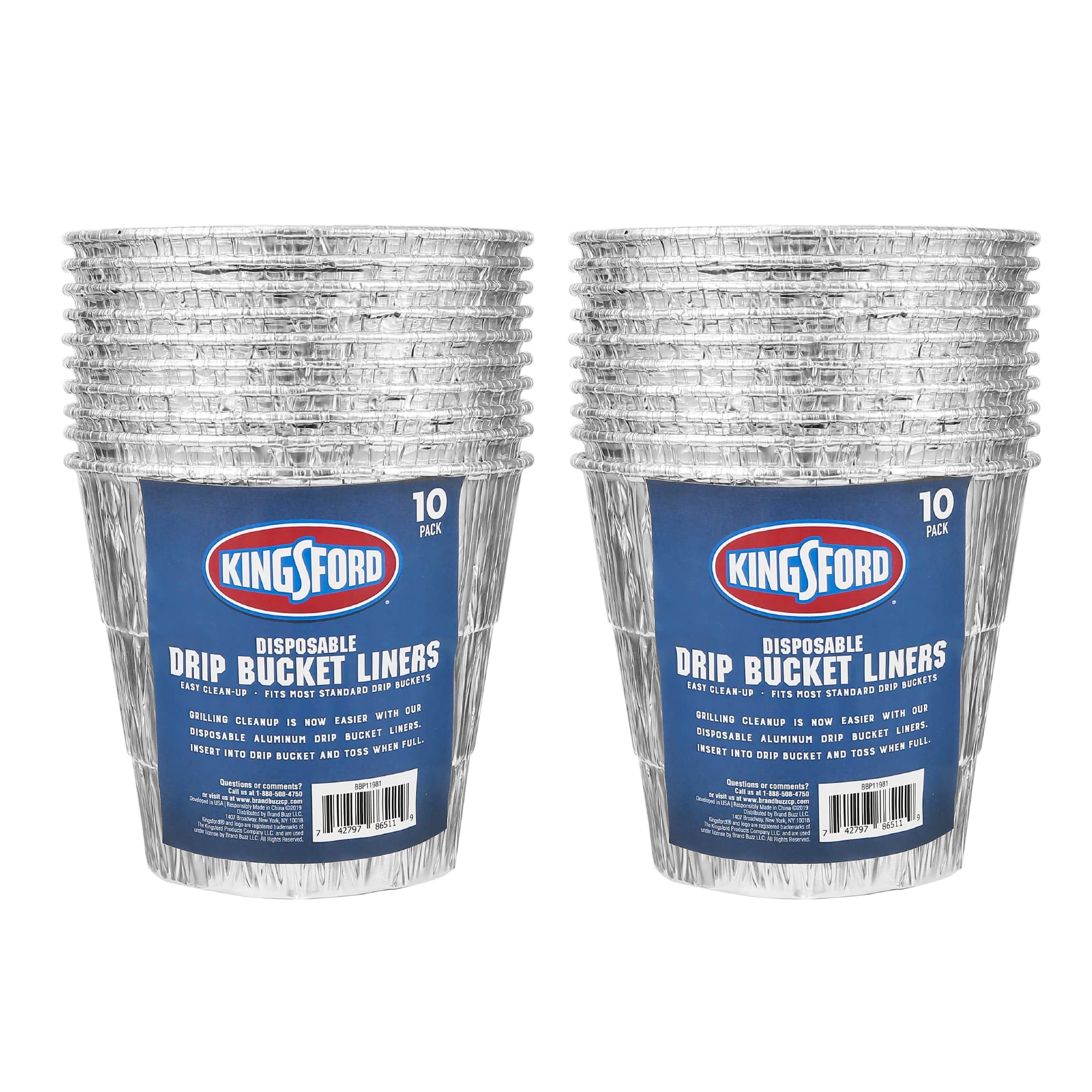 KingsfordDisposable Drip Bucket Liners, 10 Count | Aluminum BBQ and Grill Grease Bucket Liners | Easy Grill Clean Up, Fits Most Standard Drip Buckets (2 Pack, 20 Pieces Total)
