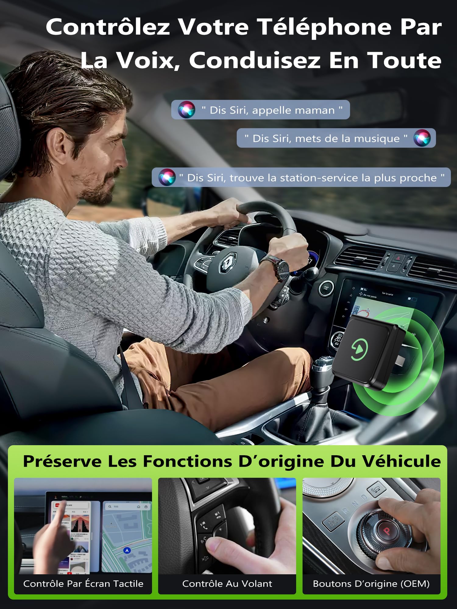 Adaptateur CarPlay sans Fil USB:Cle Carplay sans Fil–Mini Et Stable, Adaptateur Car Play & Android Auto Compatible avec iPhone iOS 10+ Et Smartphones Android, Voitures Équipées D’Origine, Plug & Play