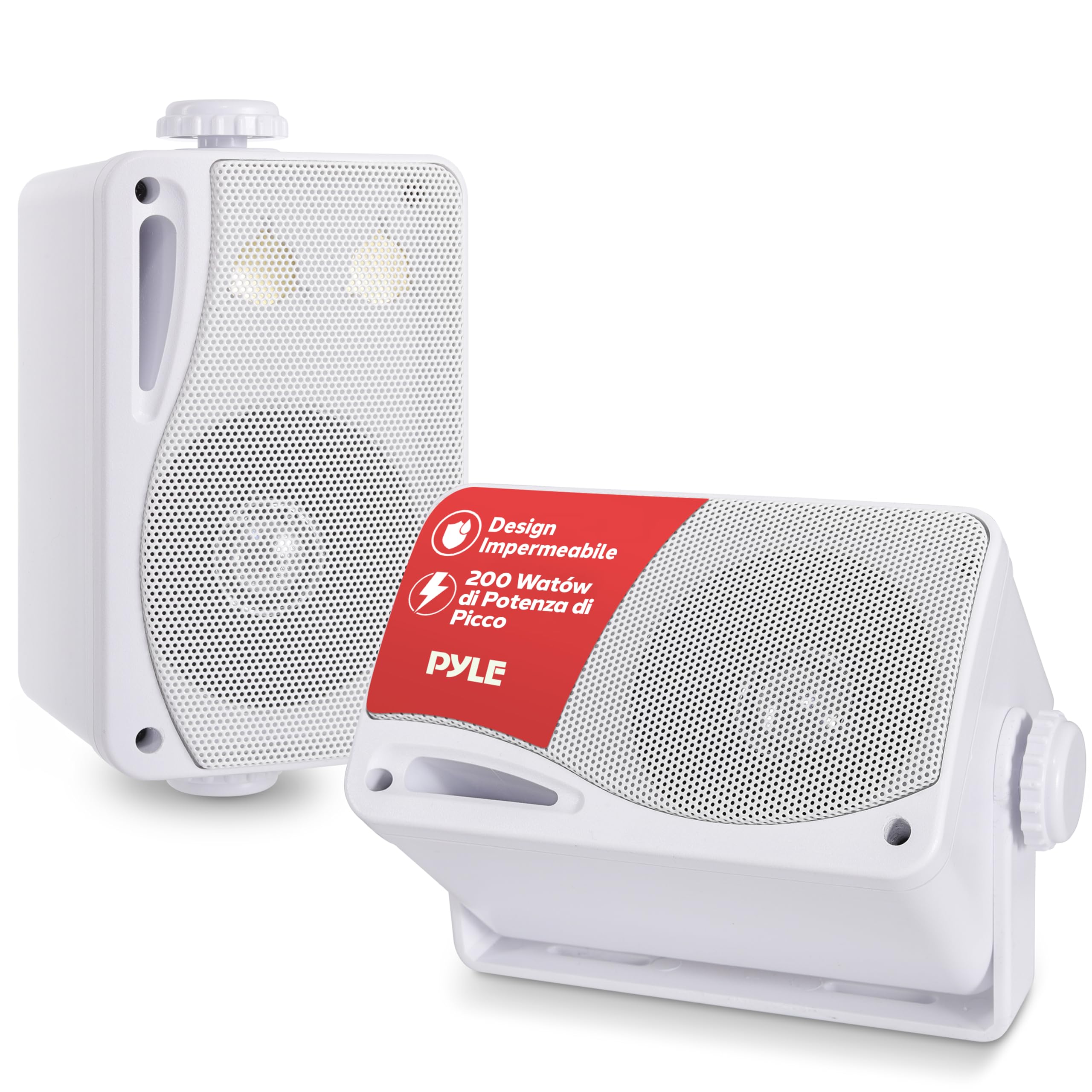 Pyle Cassa Mini a 3 Vie Impermeabile per Esterni, Altoparlante Coppia 8,89 Centimetri, 200 Watt Grado Marino, Resistente Intemperie, Griglia in ABS, Casa, Barca, ai Bordi della Piscina, Patio