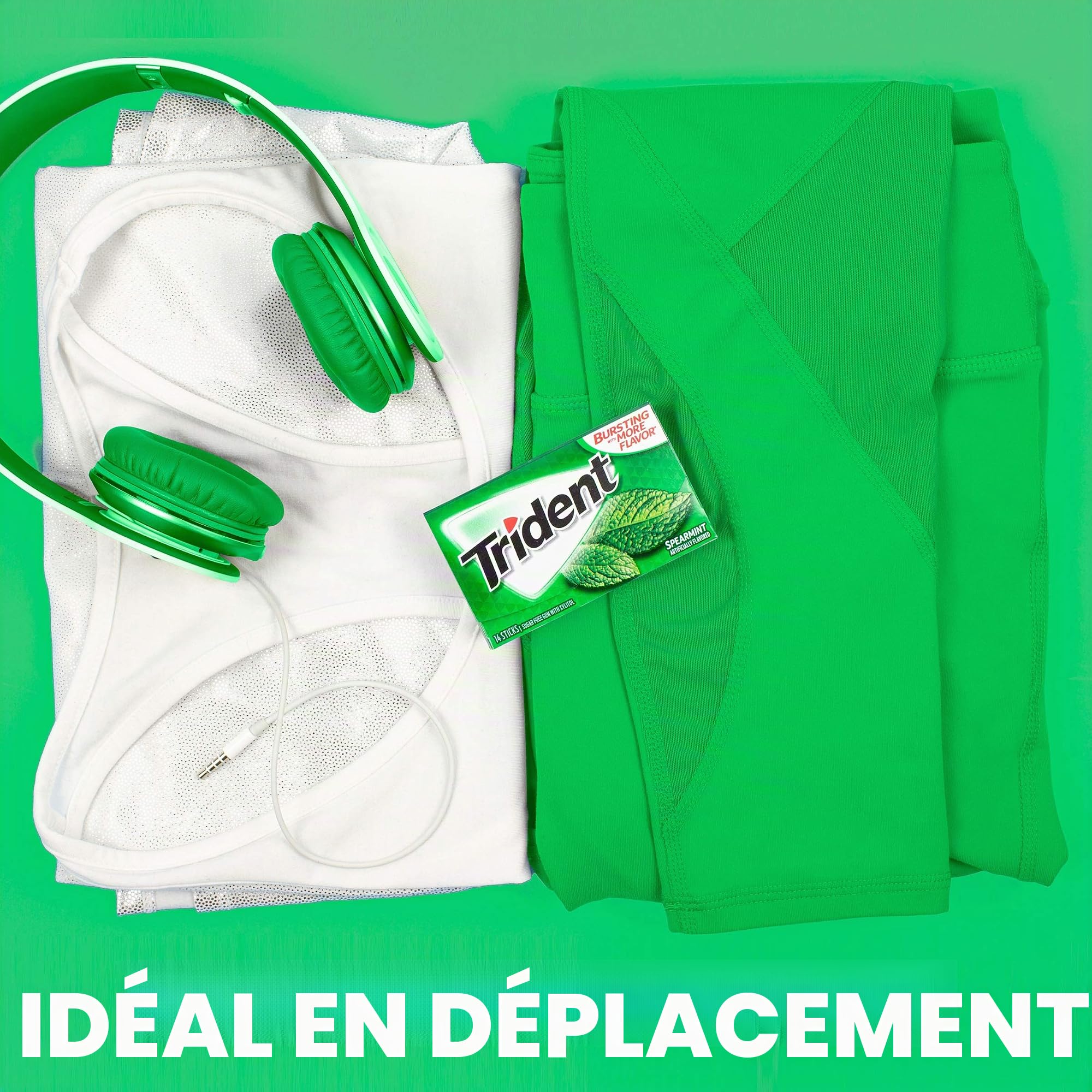 Trident Gomme à mâcher sans sucre à la menthe verte, menthe verte, 12 paquets de 14 (168 au total)