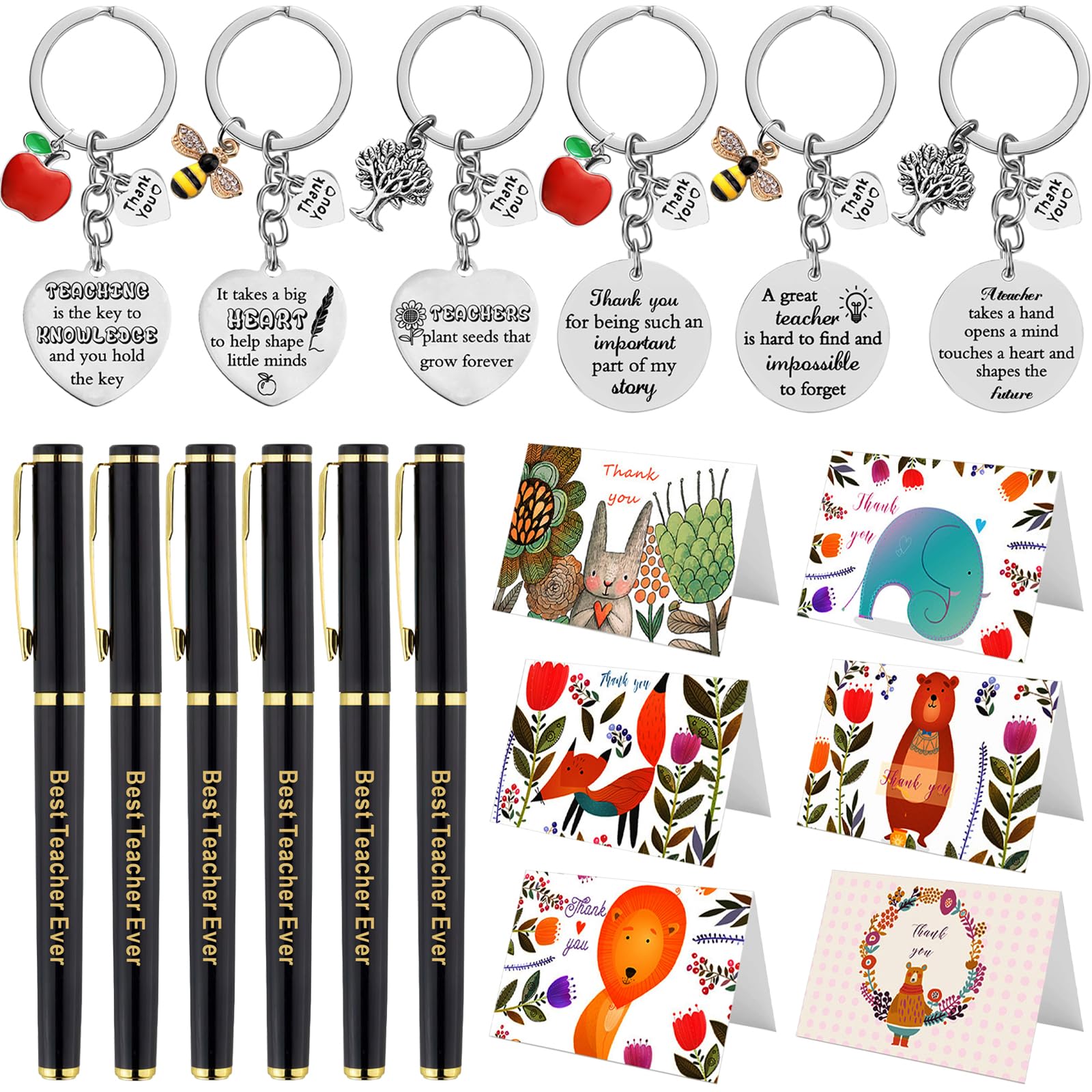 LOHENYOR Teacher Gifts Keyring, Thank You Teacher Cards,Appreciation Teacher Gifts,Best Teacher Gifts for Birthday Christmas Thanksgiving Teaching Christmas Gifts with Thank You Pen, 6PCS
