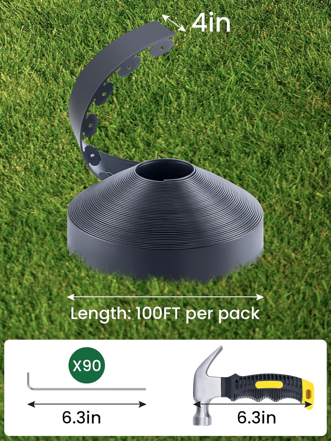 GROWNEER 4 in Tall, 100FT NoDig Landscape Edging, Rubberific Landscape