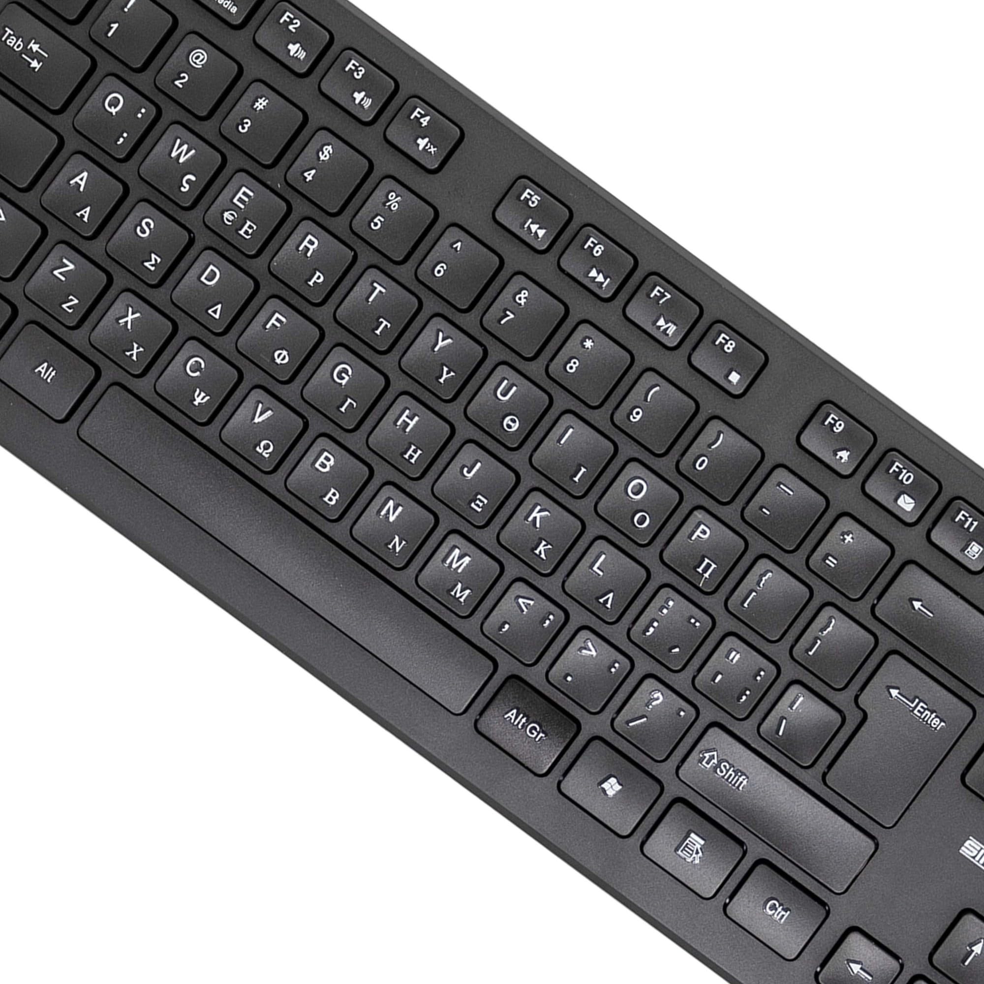 SIMPLETEK - Kit Mouse & Tastiera Wireless 2.4G Layout GR Greco | Greek Keyboard QWERTY con Tastierino Numerico Mouse Ergonomico 3 Tasti Ricevitore USB