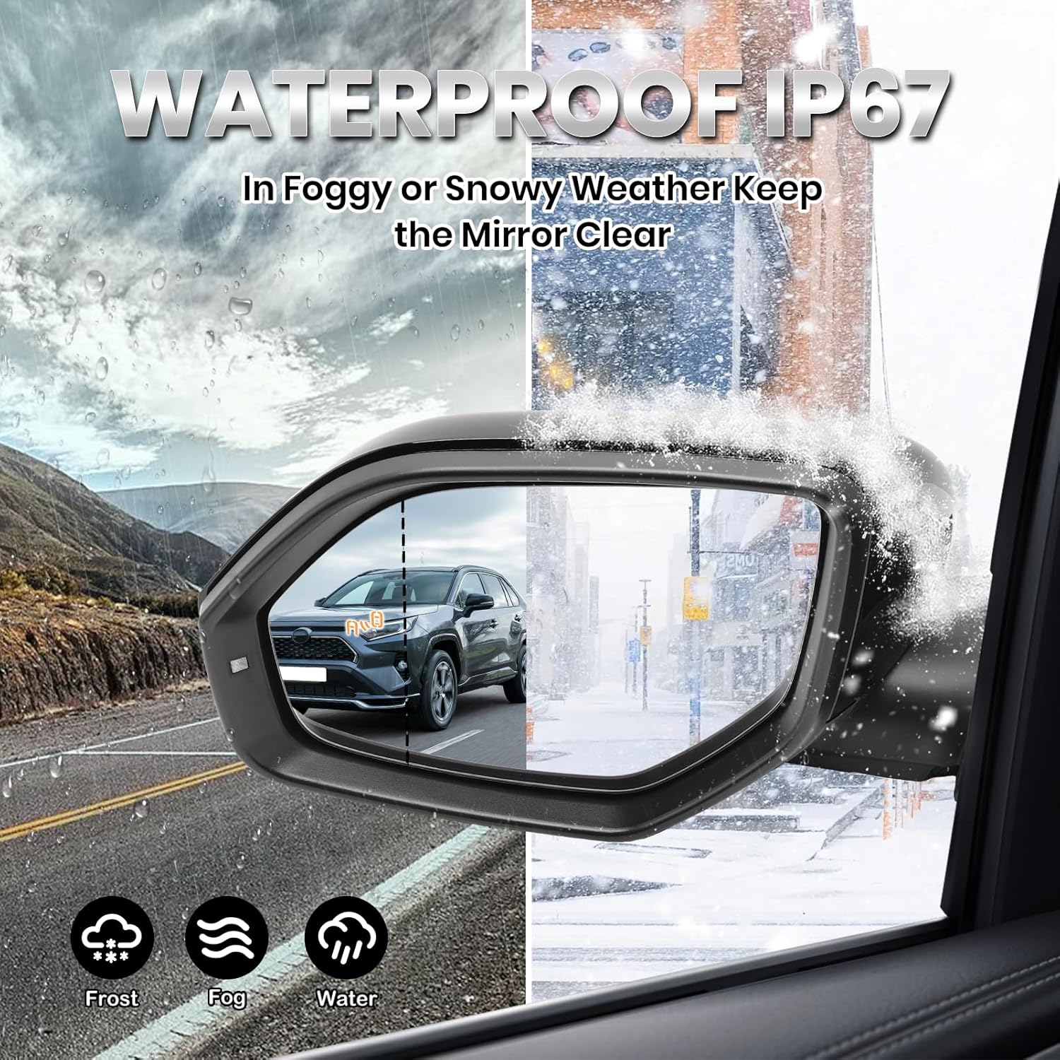 Left Driver Side Mirror Compatible with Volkswagen Atlas Teramont 2018 2019 2020 2021 2022 2023 2024 with Turn Signal Power Heated with Blind Spot Manual Folding (6+2 Pins Black)