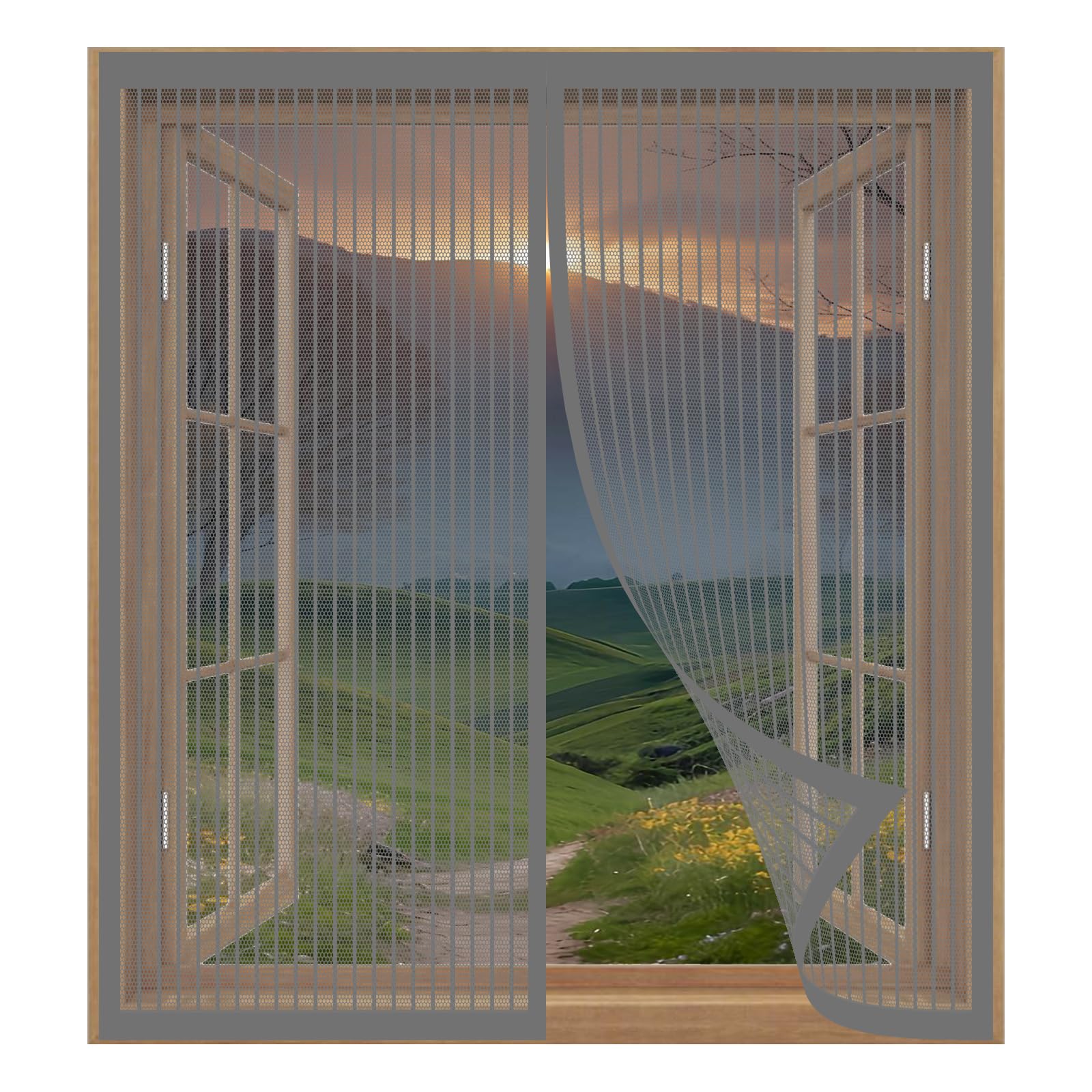 Magnetic Window Screen Mesh 113 x 127 cm Easy Installation No Drilling Or Screwing Magnetic Flyscreen Net for Windows Nets to Keep Bugs Out, Grey