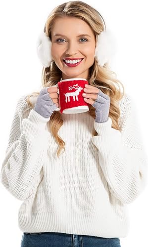 Miniatura 7 de SATINIOR Guantes sin dedos para mujer, guantes de escritura de medio dedo con puño largo para muñeca, guantes de punto sin dedos para mujer