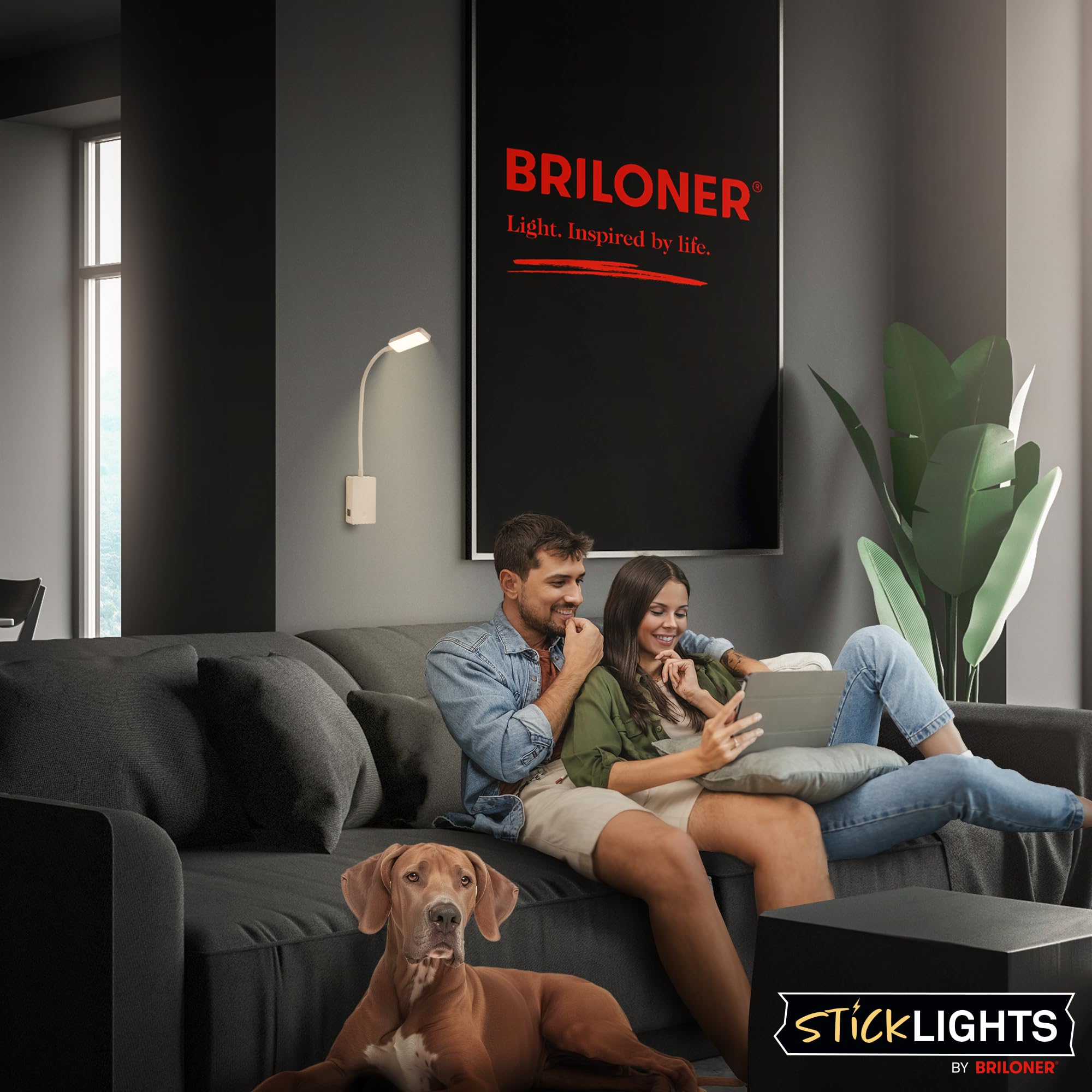 BRILONER - Aplique pared sin cable con batería recargable, táctil, luz blanca cálida, apliques dormitorio, lampara pared, 6x3x50 cm, beige