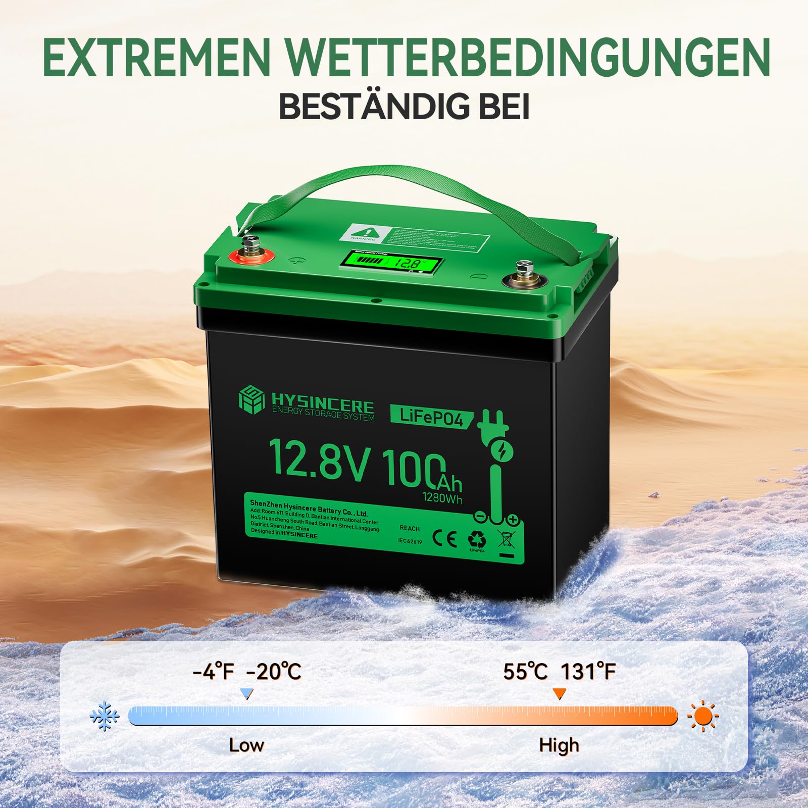 12V LiFePO4 100Ah Batterie Mini mit LED, Lithium Aufbau Batterie mit 100A BMS Low Temperature Schutz, IP65 wasserdicht, bis zu 15000 Zyklen, 12V Akku für Wohnmobil, Solaranlagen, Marine