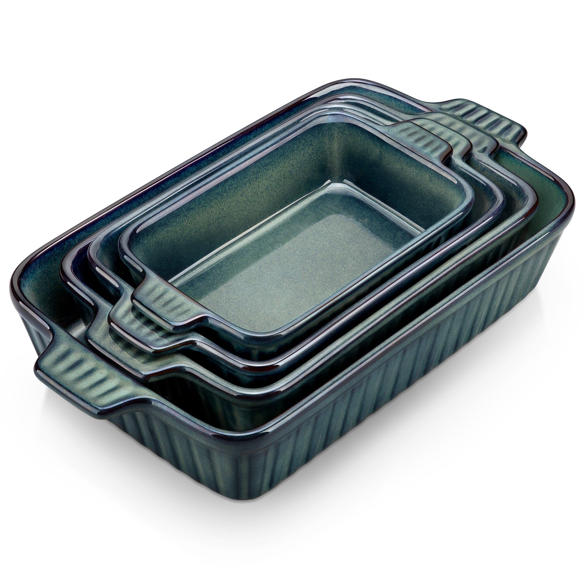 vancasso Auflaufform, 4-teilig Set Auflaufform Groß & Klein (37, 30, 28, 24 cm), Lasagne Auflaufform Rechteckig mit Griffen, Baking Dish aus Steingut Ofen & Spülmaschinenfest, Grün