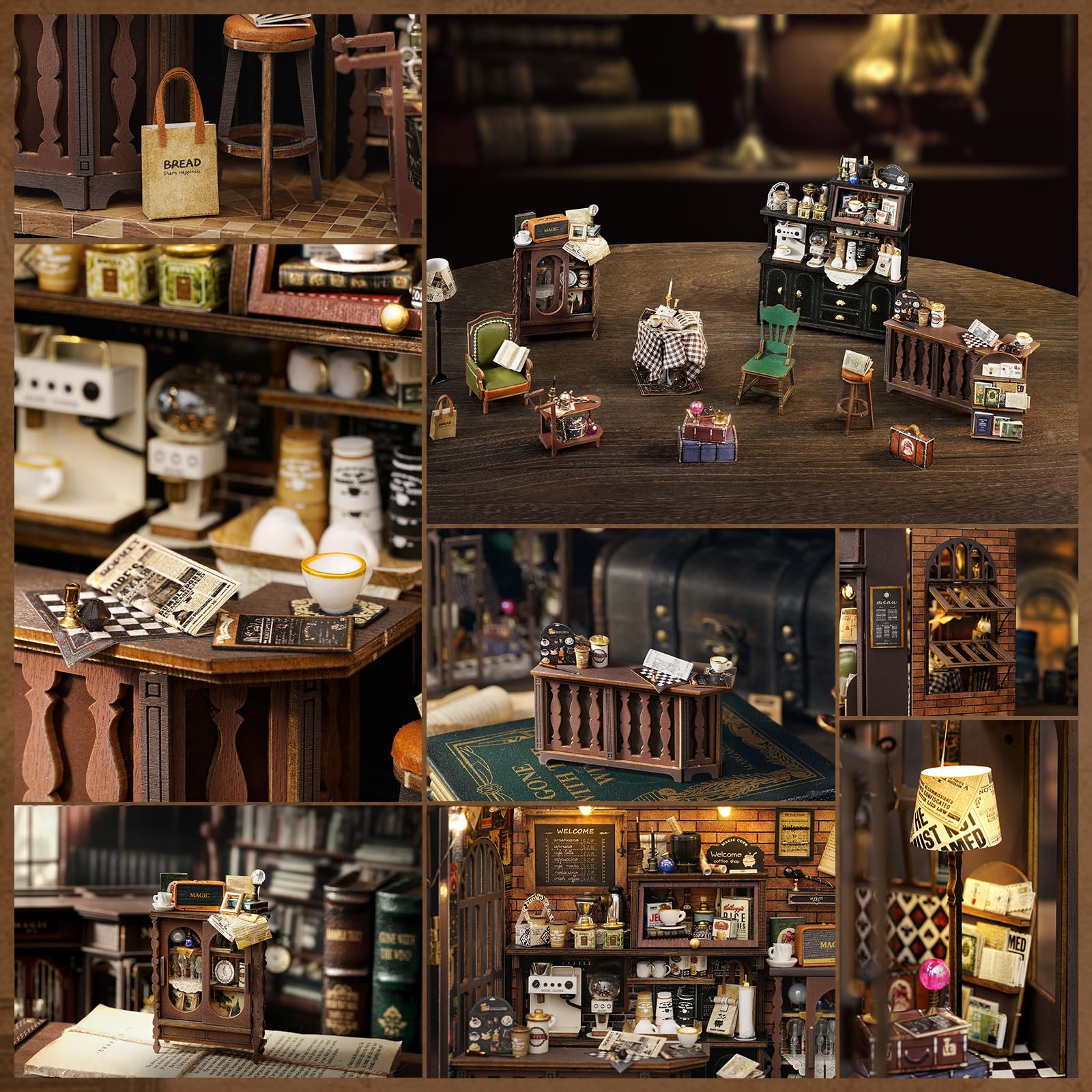 Fsolis DIY-poppenhuis-miniatuur meubel kit, 3D houten miniatuur poppenhuis met stofkap en,Miniatuur poppenhuis kit creatief cadeau