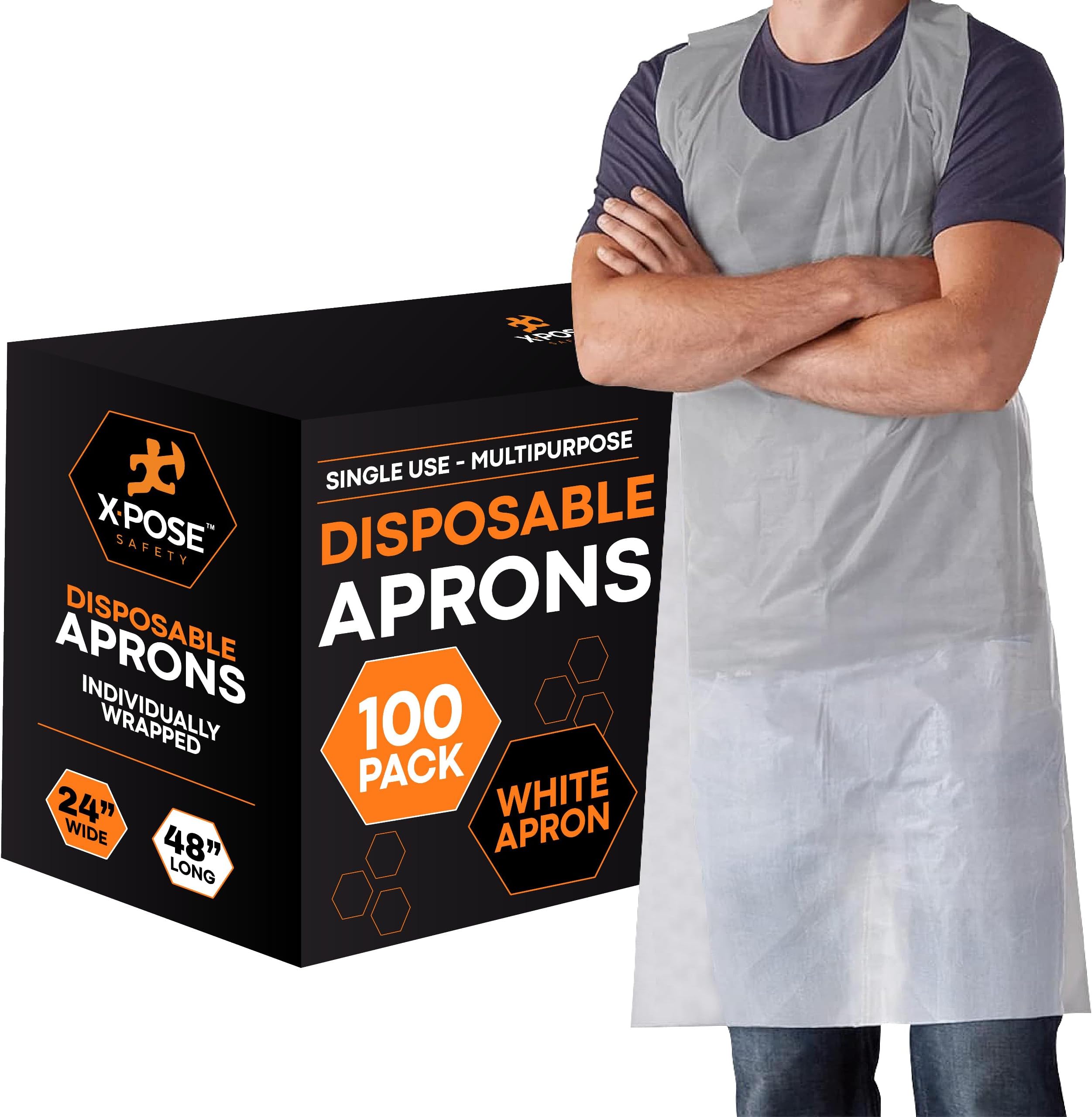 Xpose Safety Plastic Disposable Aprons for Cooking Individually Packaged Durable 1 Mil Waterproof Polyethylene 24" x 48"