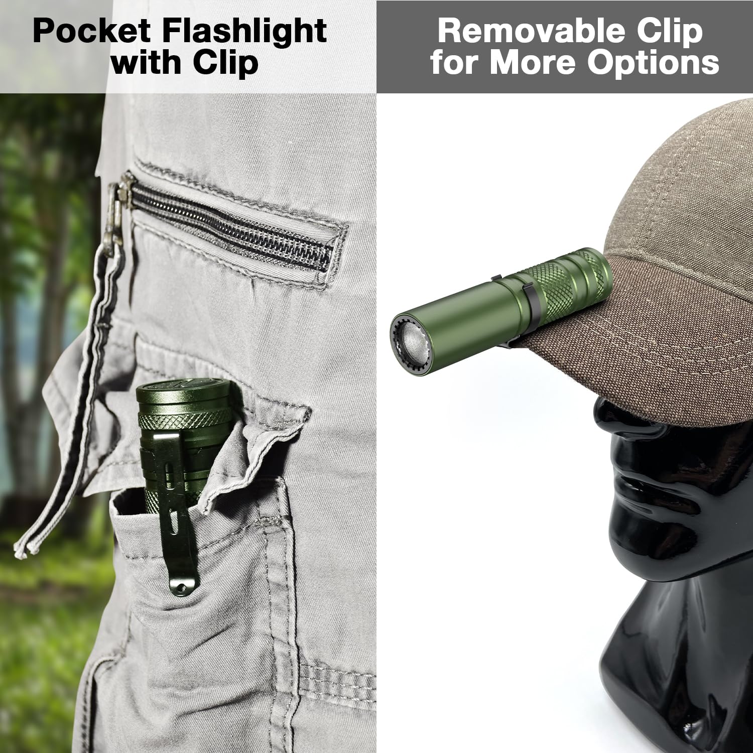 SIXRAY EDC LED-Taschenlampe, 500 Lumen, Taschenlampe, mit Clip, Stroboskop-Modus, Lampenschirm, Camping-Taschenlampe, Outdoor, tragbares Blitzlicht