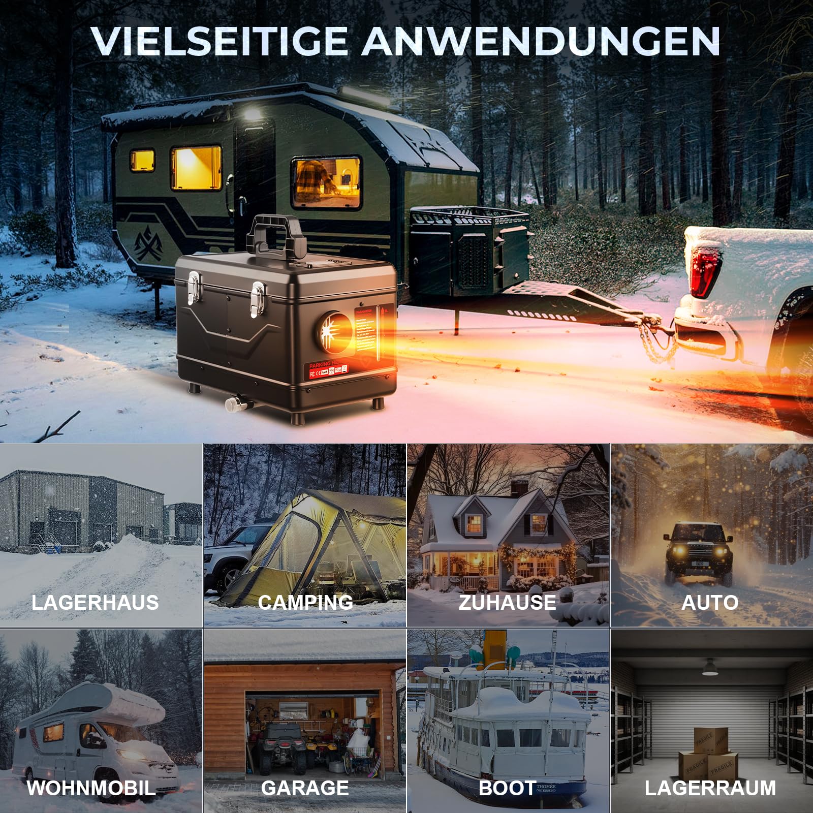 Dieselheizung 220-240V AC & 12/24V DC 8 kW, All-in-One 5L Diesel Standheizung mit Bluetooth APP Fernbedienung und LCD Bildschirm, für Zuhause, Werkstatt, Garage, Wohnmobil, LKW, RV, Boot Schwarz