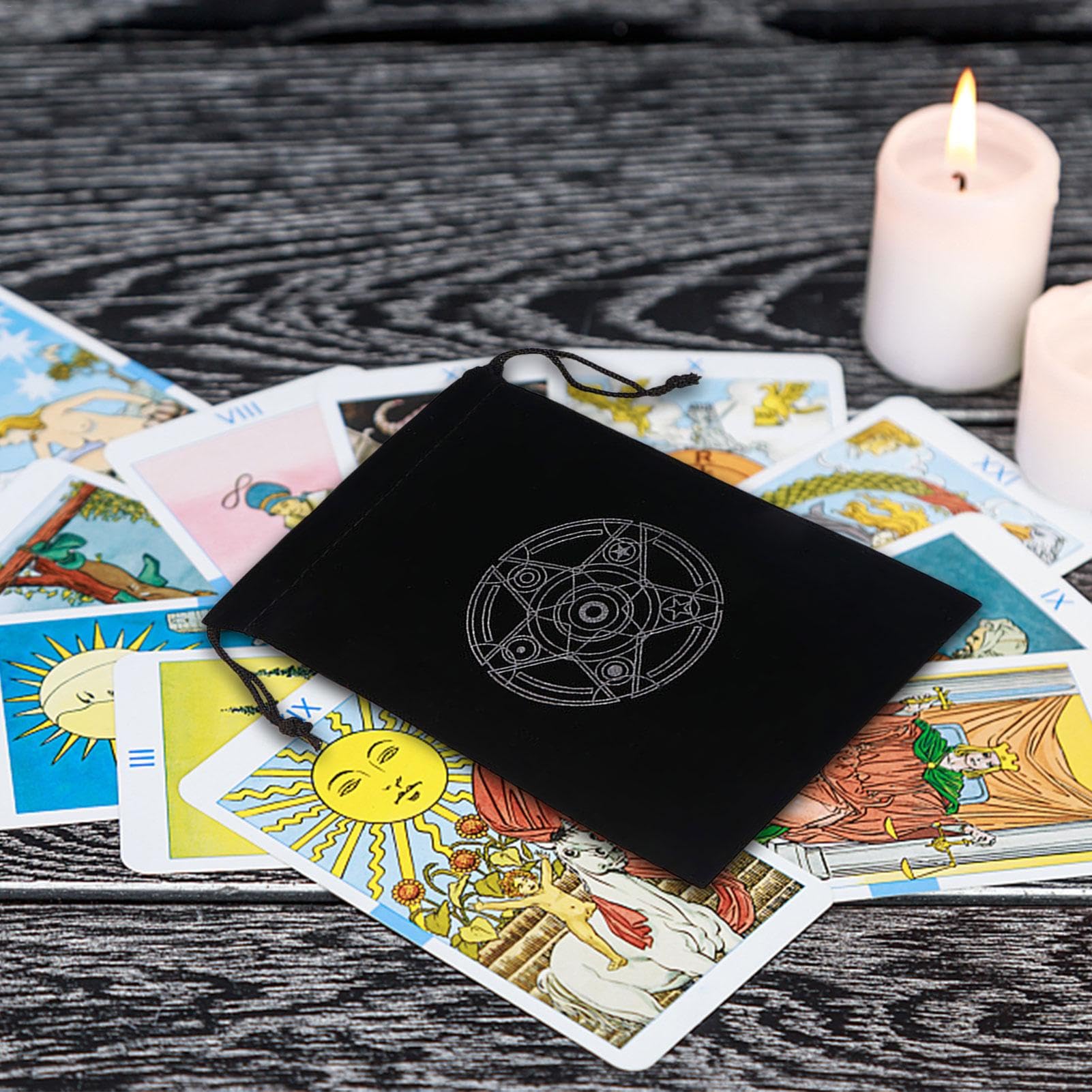 Tarot Taschen Beutel - Mysteriöser Tarot-Kartenhalter mit schwarzer Magie - Tarot-Karten- und Würfel-Aufbewahrungstasche, Brettspiel-Stickerei-Tarot-Tasche mit Kordelzug für Tarot-Enthusiasten