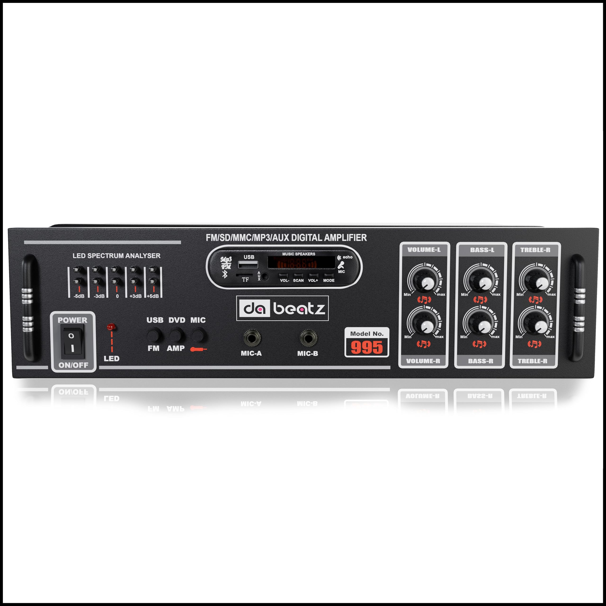 Dabeatz DB-995 Professional Power PA Amplifier with 4 Channel Circuit Power AV Amplifier with Bluetooth/MIC Input/USB/SD Card/FM Radio/AUX Input/Remote Control, Equalizer, Bass, Tre (3055)