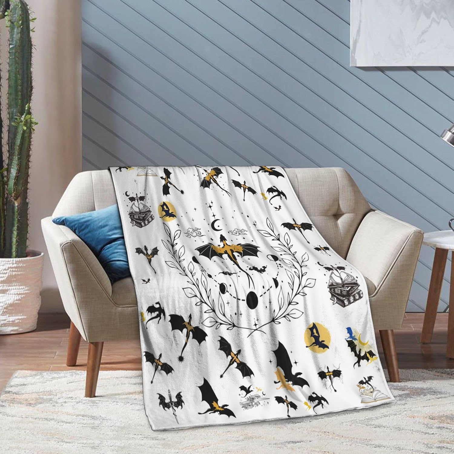 Dragon Blanket Book Lover Fantasy Merch Gifts for Kids Adult Teen Sofa Bed Home Decor Graphic Air Conditioner Blanket (White, 60" L x 50" W)