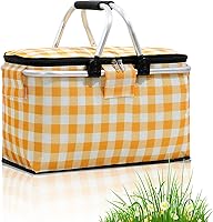DZHPSRSZ Insulated Collapsible Picnic Basket 18.5L for 2 - Leakproof Foldable Cooler with Handles for Camping, Travel, Shopping