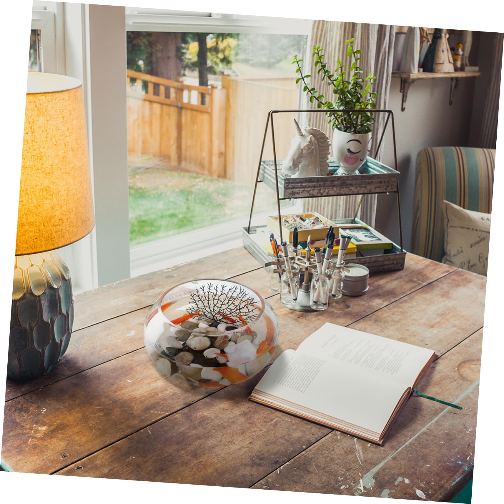 Beaupretty Pecera De Vidrio Transparente para Escritorio Acuático Decorativo para Plantas y Peces Terrario Hidropónico para Hogar y Oficina