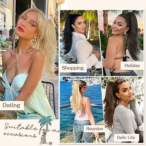 Miniatura 6 de Lommel Extensión de cola de caballo con clip, color marrón oscuro, extensiones de cabello largo y rizado, extensiones de cabello sintético de 22