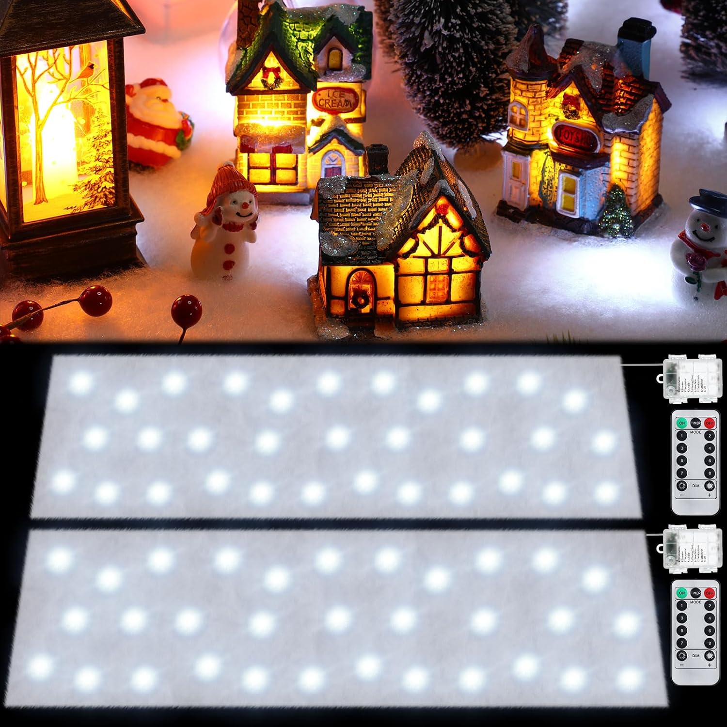 Zhengmy 2 Pcs Christmas Snow Blanket with LED Lighted Remote Timer Xmas Table Runner Light Up Fake Snow Artificial Winter Blankets for Christmas Village Holiday Decorations(White,59 x 16 Inch) White 59 x 16 Inch