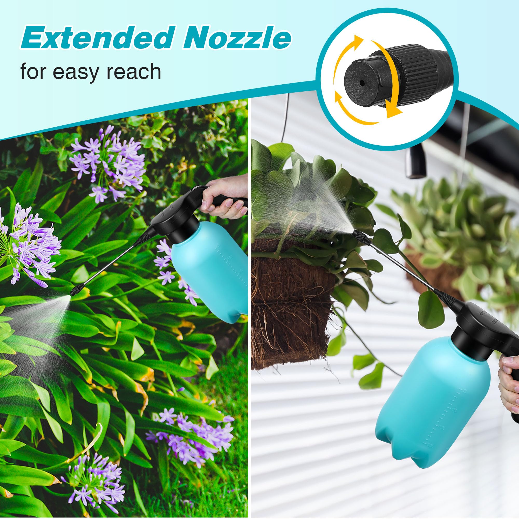 Vaporisateur électrique pour plantes d'intérieur et d'extérieur, 1,5 l, arrosoir automatique, alimenté par batterie rechargeable avec bec réglable pour le jardinage, le nettoyage (style bleu)