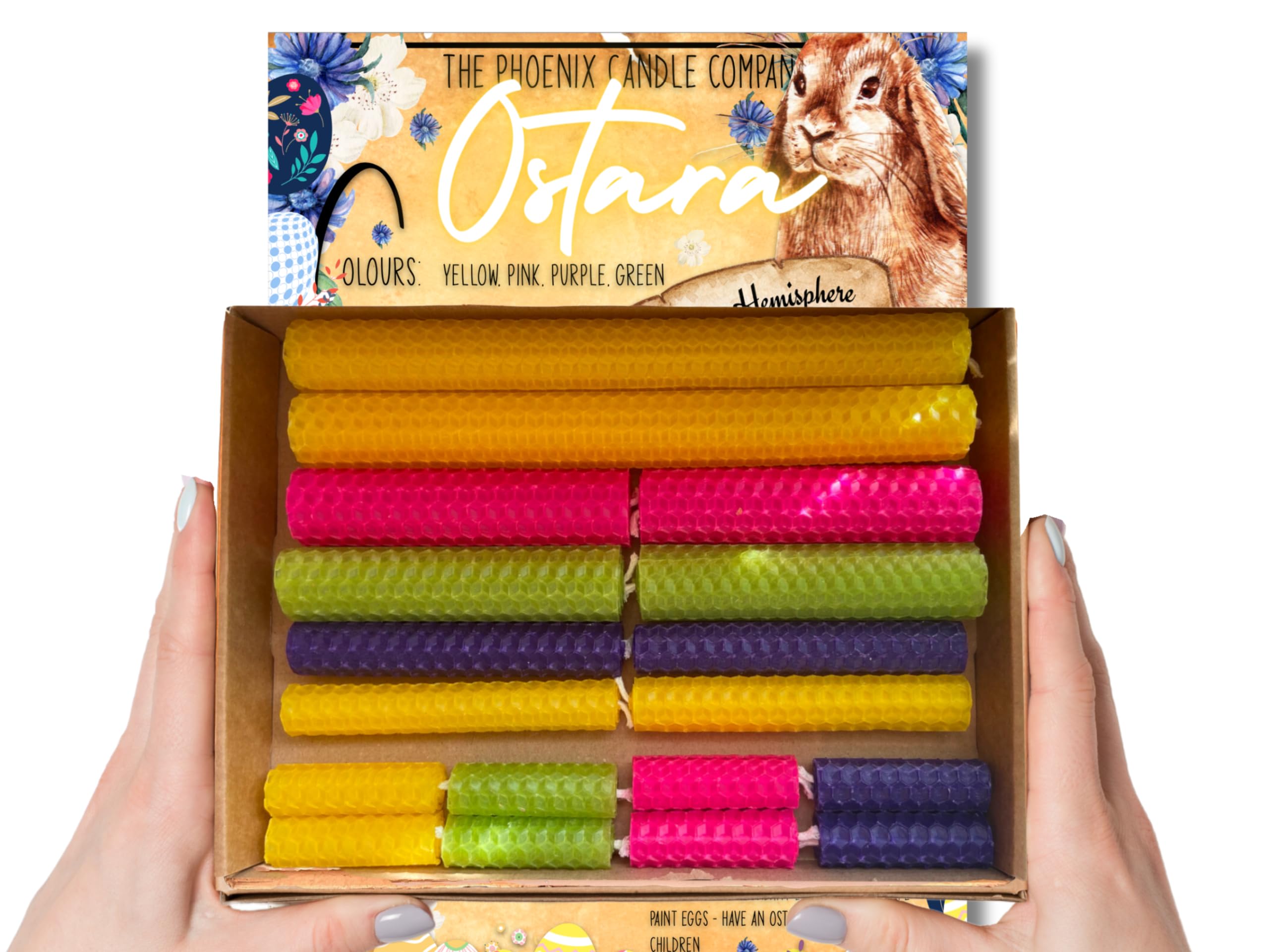 Ostara Beeswax Altar Candles Set with Ostara Guide & Wheel of The Year - 18 Count - Hand-Rolled