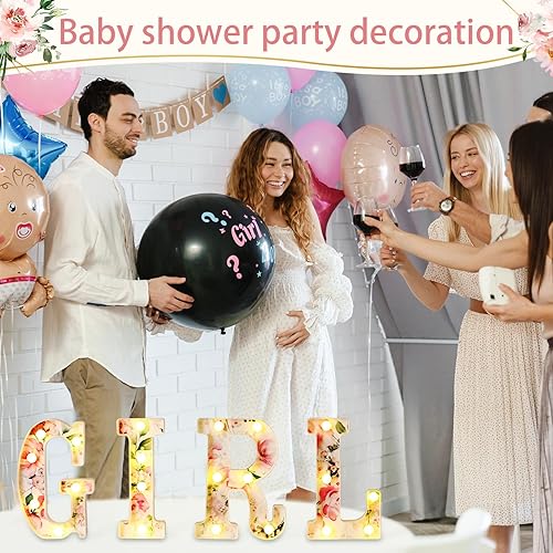 Miniatura 6 de Realspring Letrero de letras para niña, marquesina de bebé, letras iluminadas con flores LED, centros de mesa para baby shower, decoración para