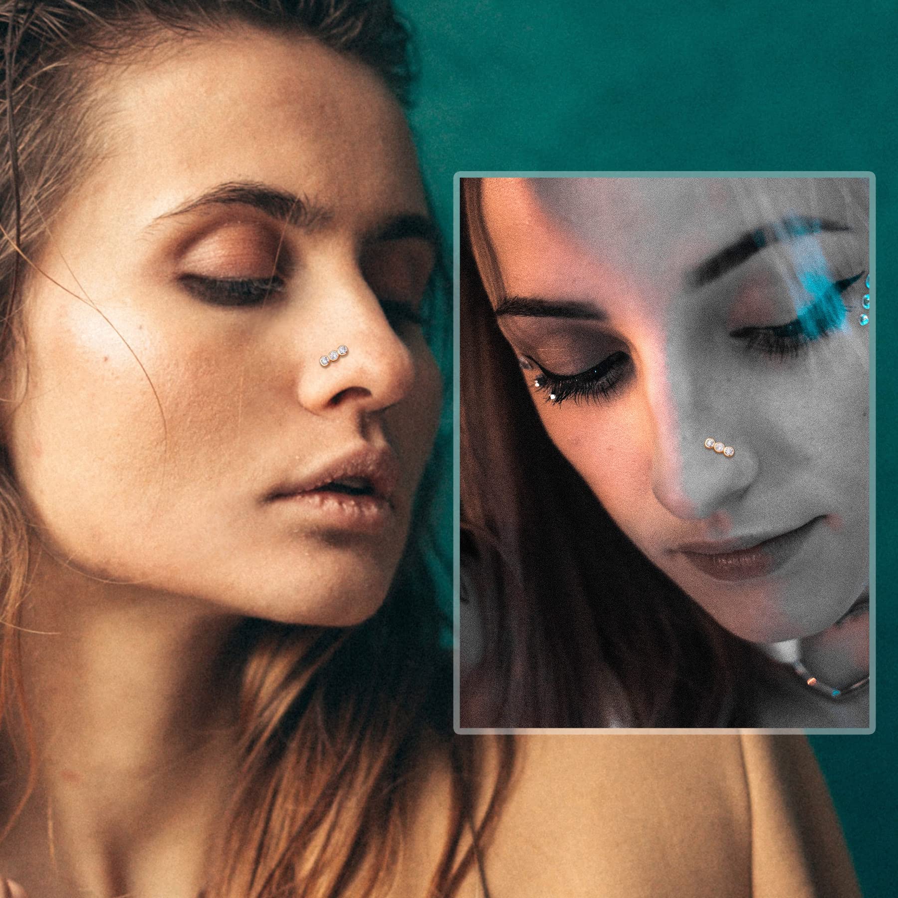 MeIighting 9ct & 14ct Yellow Gold Nostril Piercing Stud 20G Nose Ring Piercing L Shaped Nose Stud Round CZ Screw Nose Ring Piercings Gold Nose Bone Nose Ring Stud Piercing Jewelry