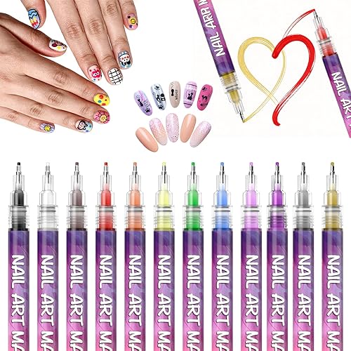 Nail Art Pens Set, 12 Vibrant Colors Nail Art Pens