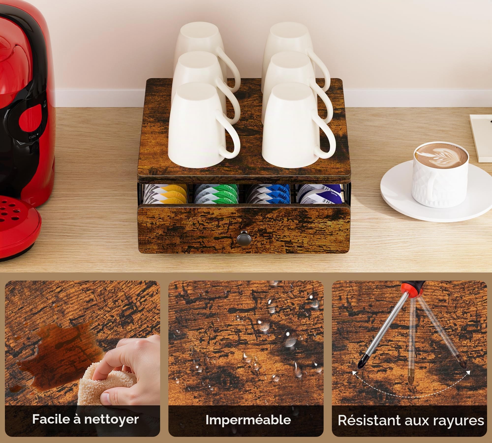 Support de dosettes de café pour 64 capsules Tassimo, rangement de dosettes de café avec dessus vintage pour machine Tassimo, antidérapant, anti-vibrations (dosettes non incluses)