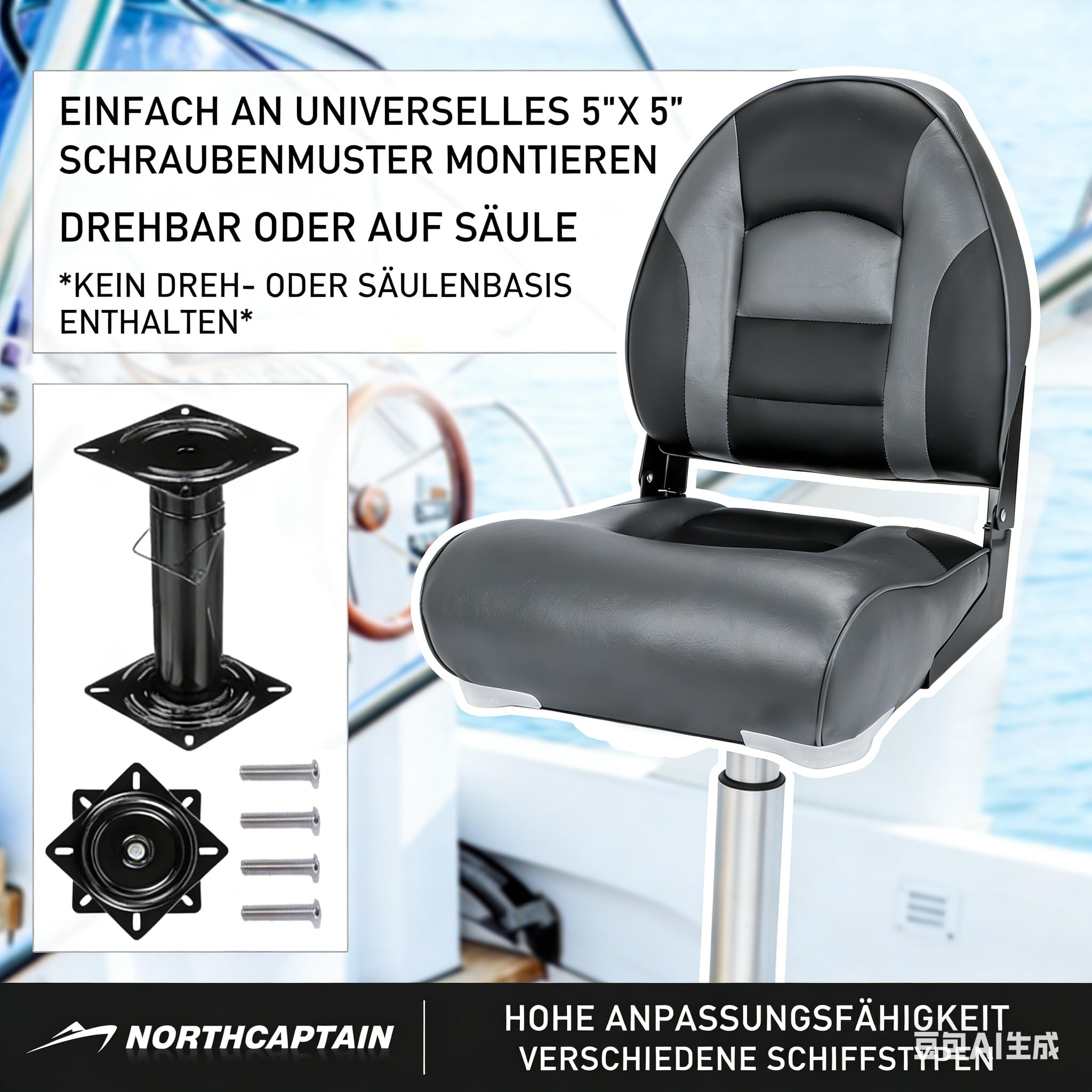 Premium-Marine-Hochlehner-Bootssitze im 2er-Pack, wasserdichte Angelboot-Kapitänsitze, inklusive 4 Montageschrauben