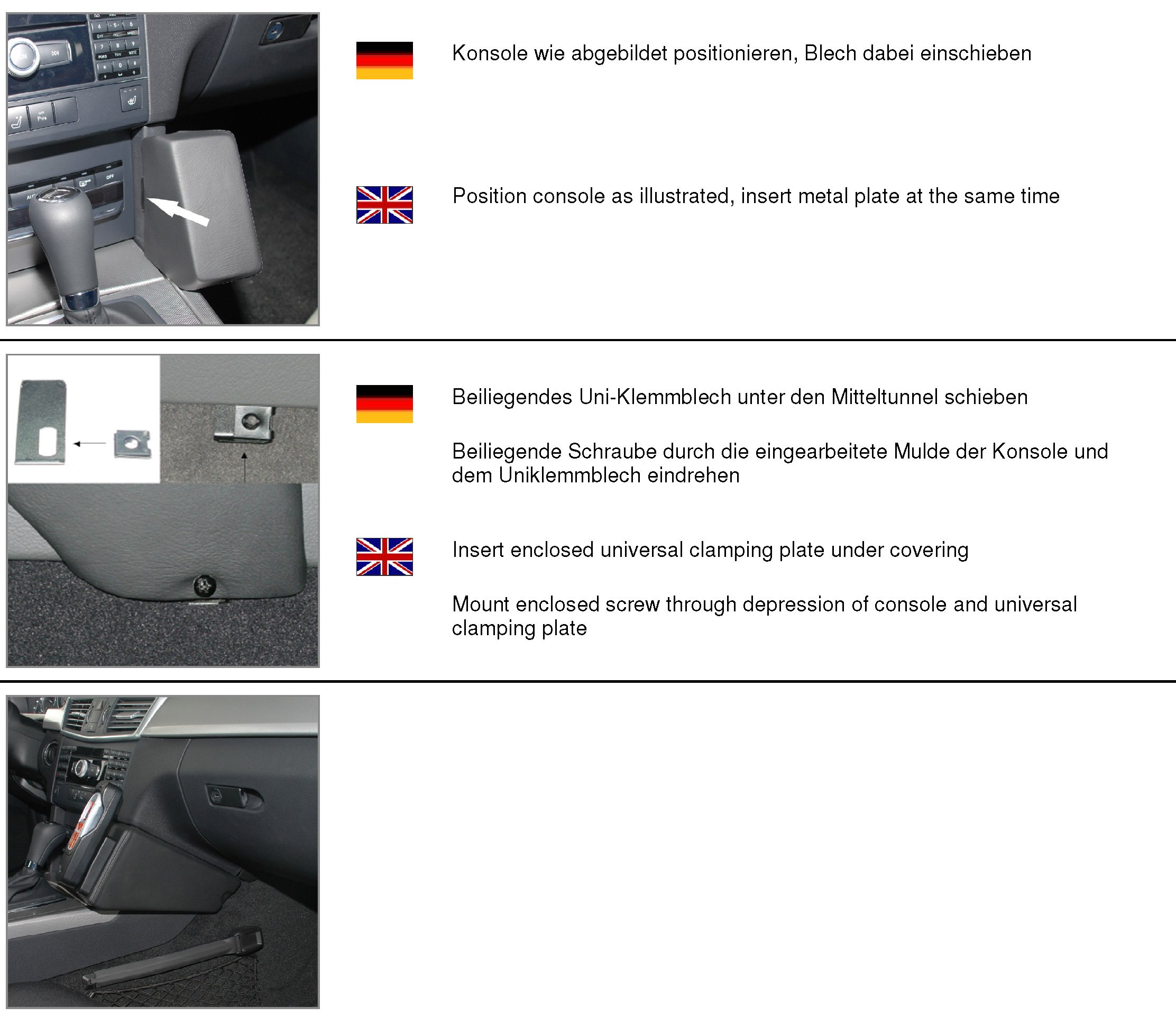 KUDA 091795 Uchwyt ze sztucznej skóry czarny do Mercedes klasy E (W212/S212) od 03/2009 do 2016 (nie 7. Autom)