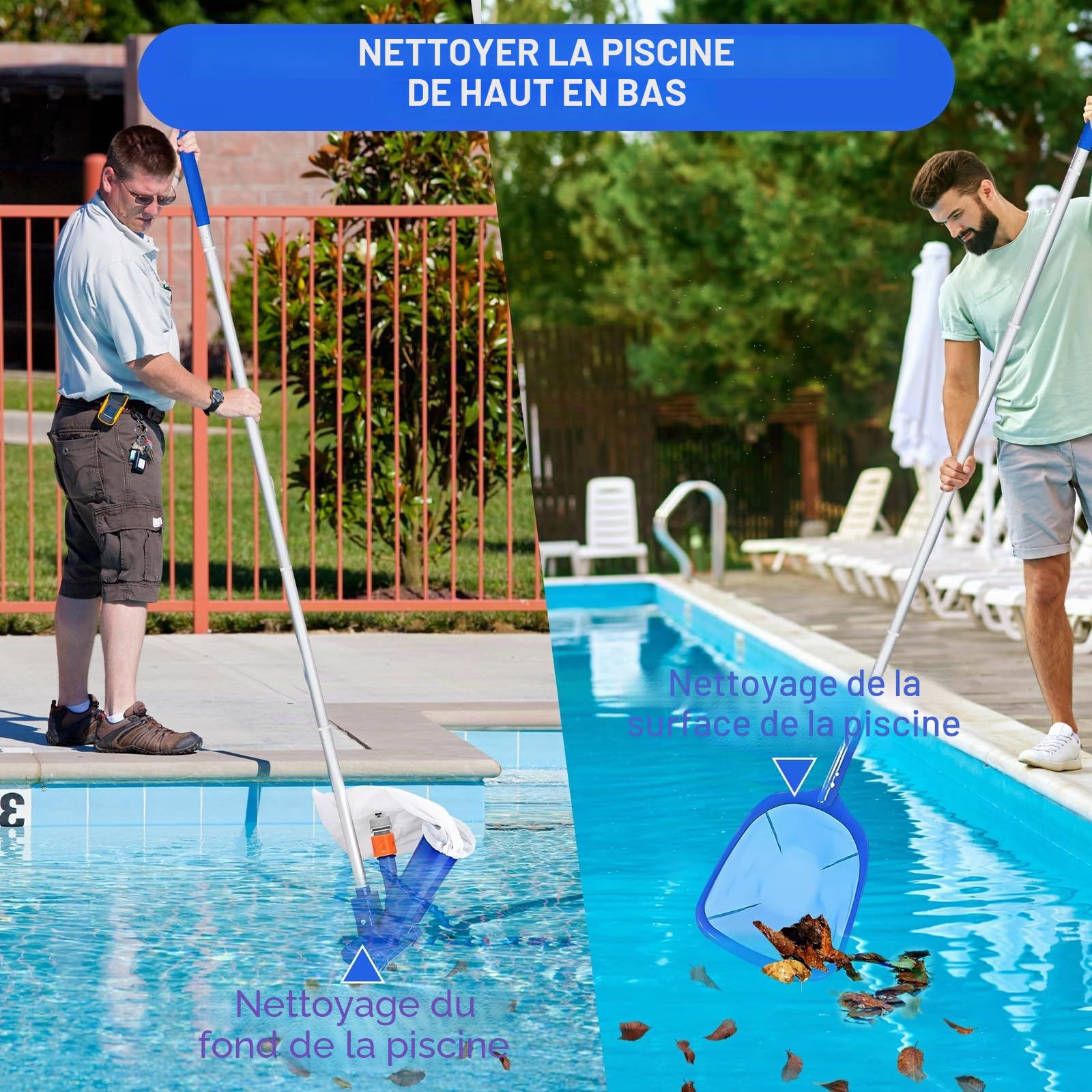 Aspirateur de Piscine, Kit d'entretien pour Piscine, Aspirateur de Piscine Kit de Nettoyage, Fontaines, Baignoires