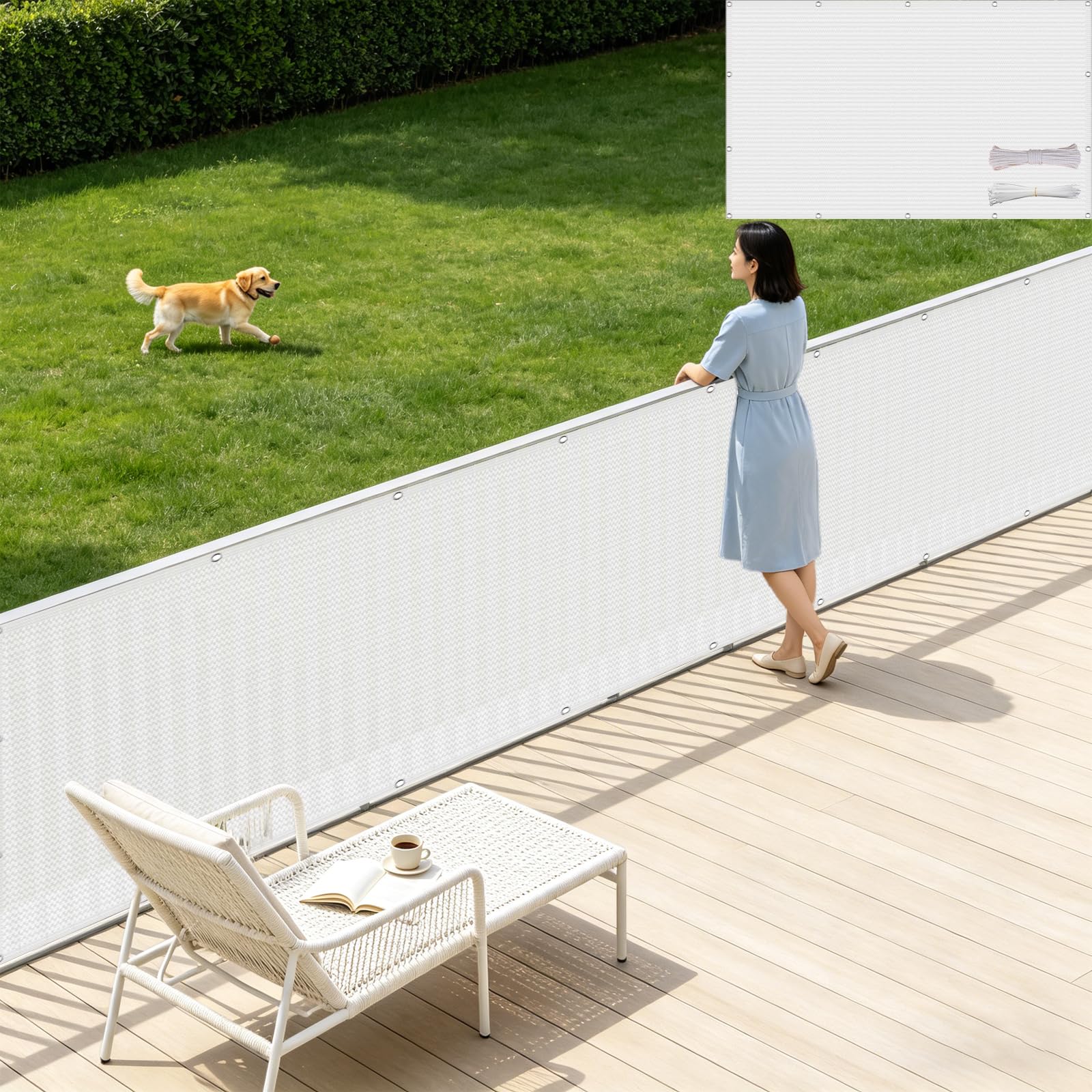 Brise-vue 75x160 cm en HDPE blanc 220g m² avec attaches de câble pour jardin