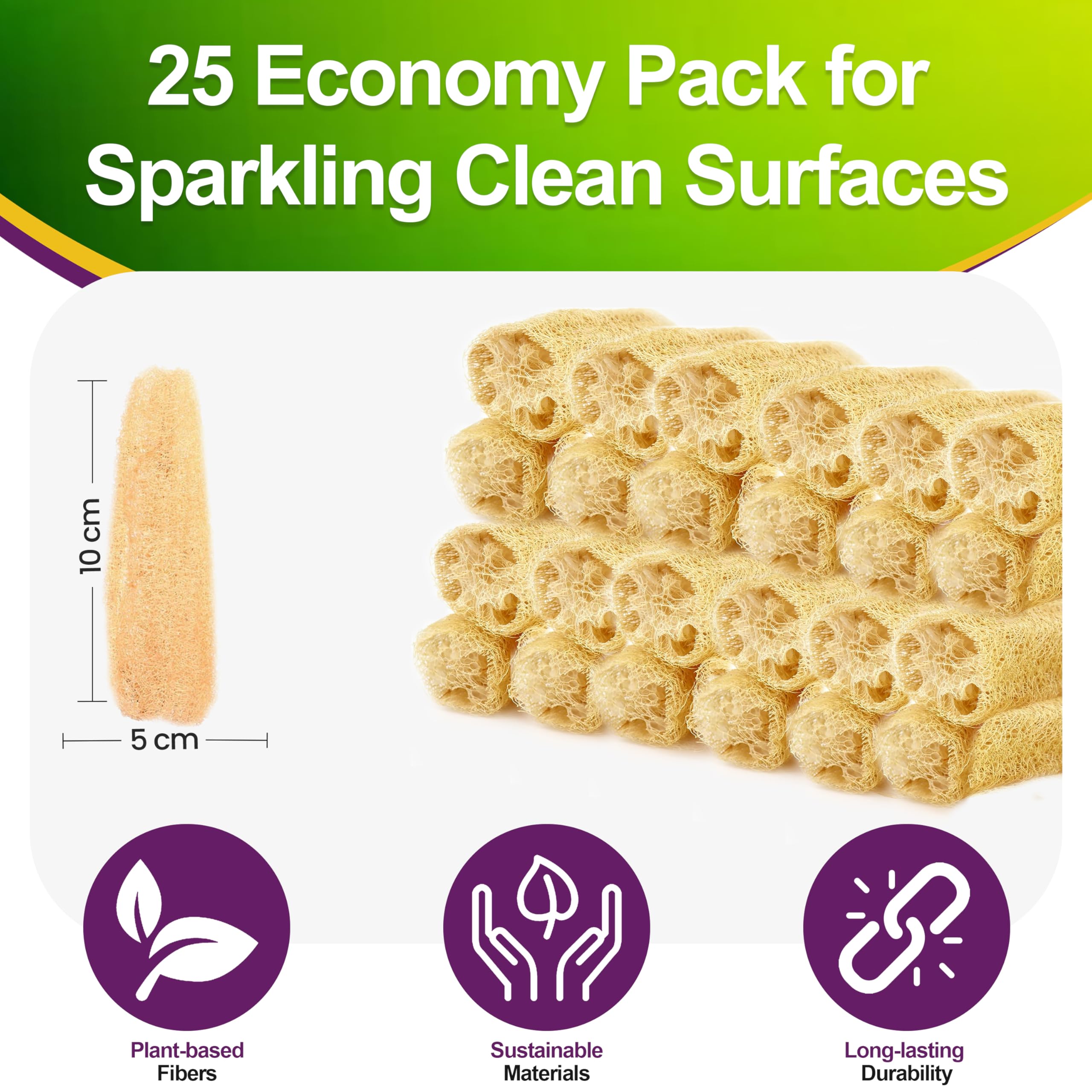 Indigenous Living Natural Kitchen Scrubber (25 Bulk Pack) | Sun-Dried Luffa Scrub Pads for Utensils, Dishes & Cookware | Non-Scratch Plant-Based Multi-Surface Cleaning Pads