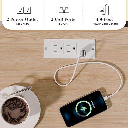 Miniatura 9 de Betterhood Mesita de noche de ratán con estación de carga puertos USB y tomas de corriente mesa auxiliar de madera para sala de estar y dormitorio