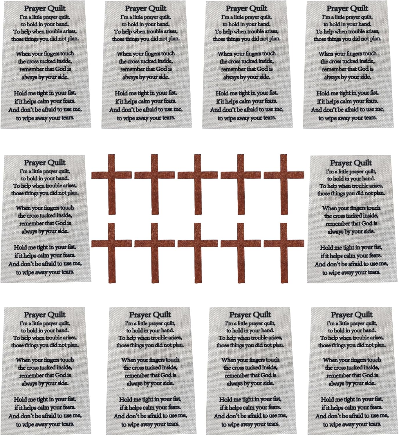 JODUY Pocket Prayer Quilt Kit - 10 Sets of DIY Pre-Cut Quilt Squares with 10 Wooden Prayer Crosses - Christian Quilted Fabric Panels for Baptism Gifts, Church Outreach & Compassion Blankets