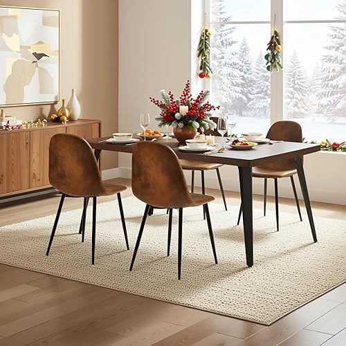 Homy Casa Juego de comedor moderno de 5 piezas de 63 pulgadas, mesa rectangular de mediados de siglo con 4 sillas de gamuzatela, marco de metal